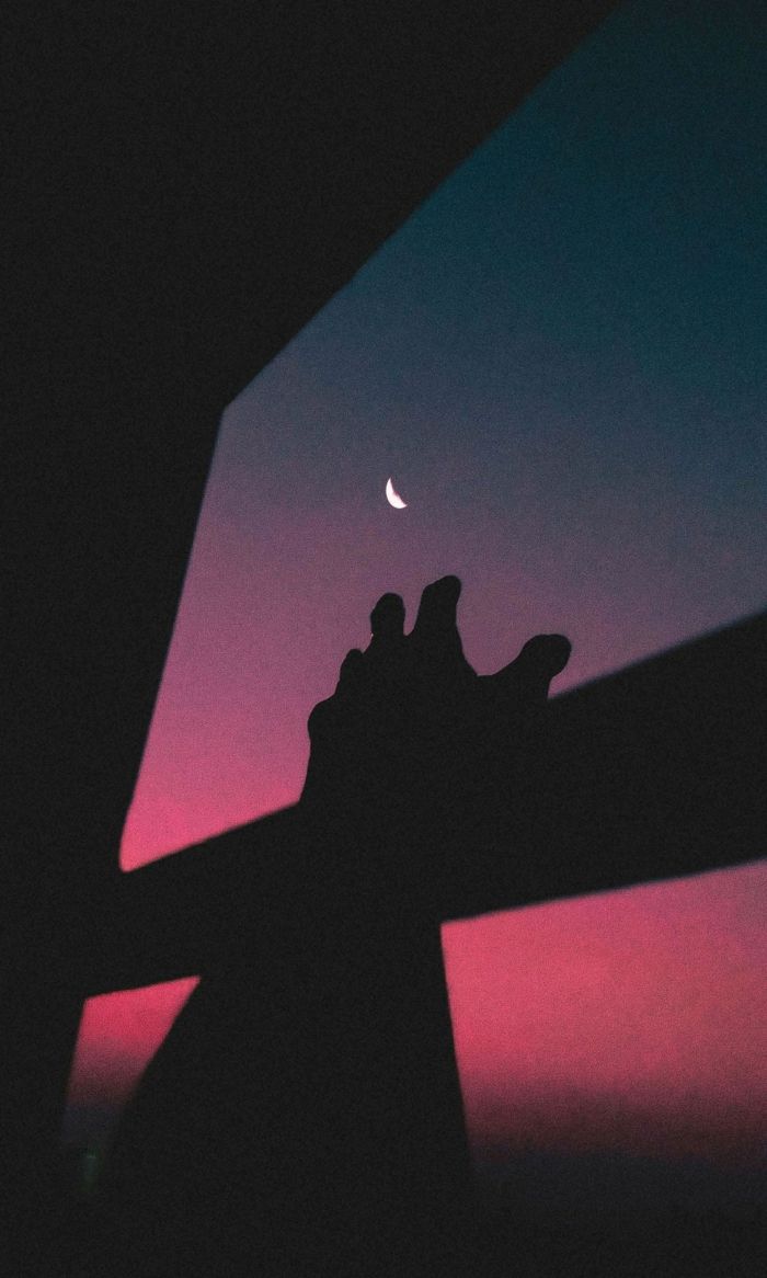 Silhouette, Hand, Mond, Abendhimmel, Dunkel, Hintergrundbild für iPhone und Android