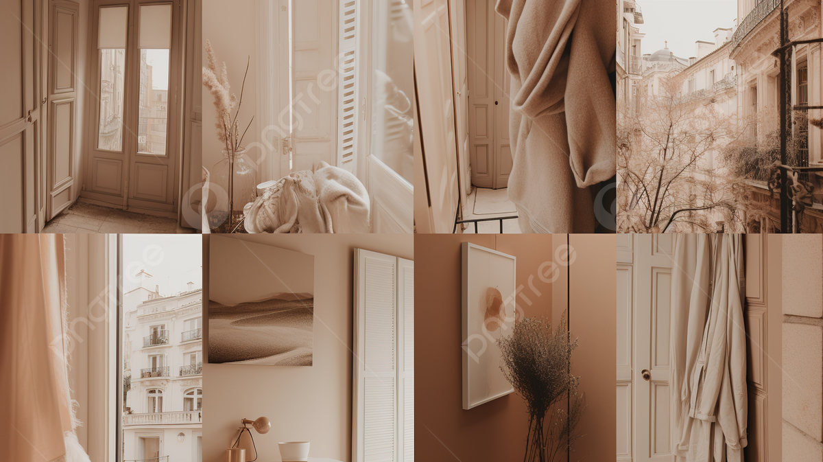 Collage, Interieur, Fenster, Beige Ästhetik, Gebäude, Hintergrund