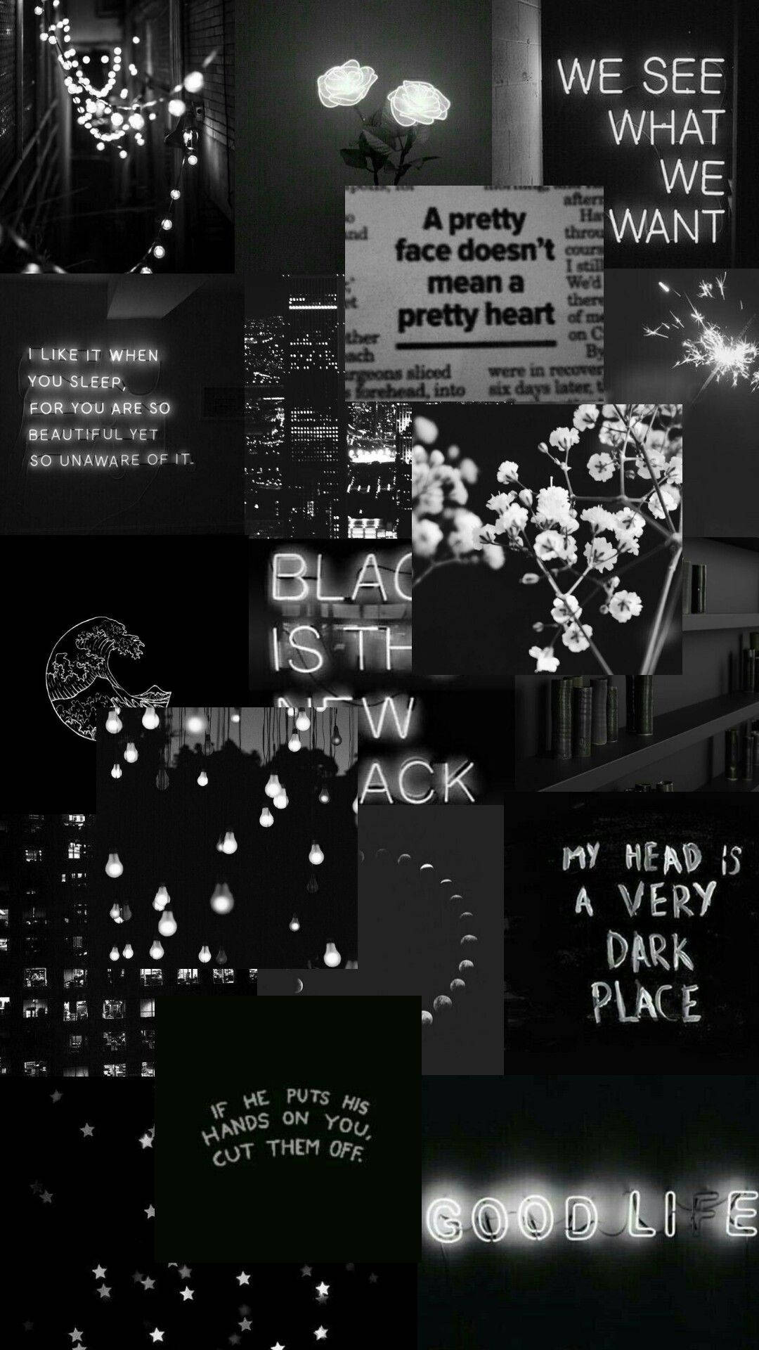 Collage, Schwarz-Weiß, Zitate, Moodboard, Dunkel, Full HD, Sperrbildschirm fürs iPhone