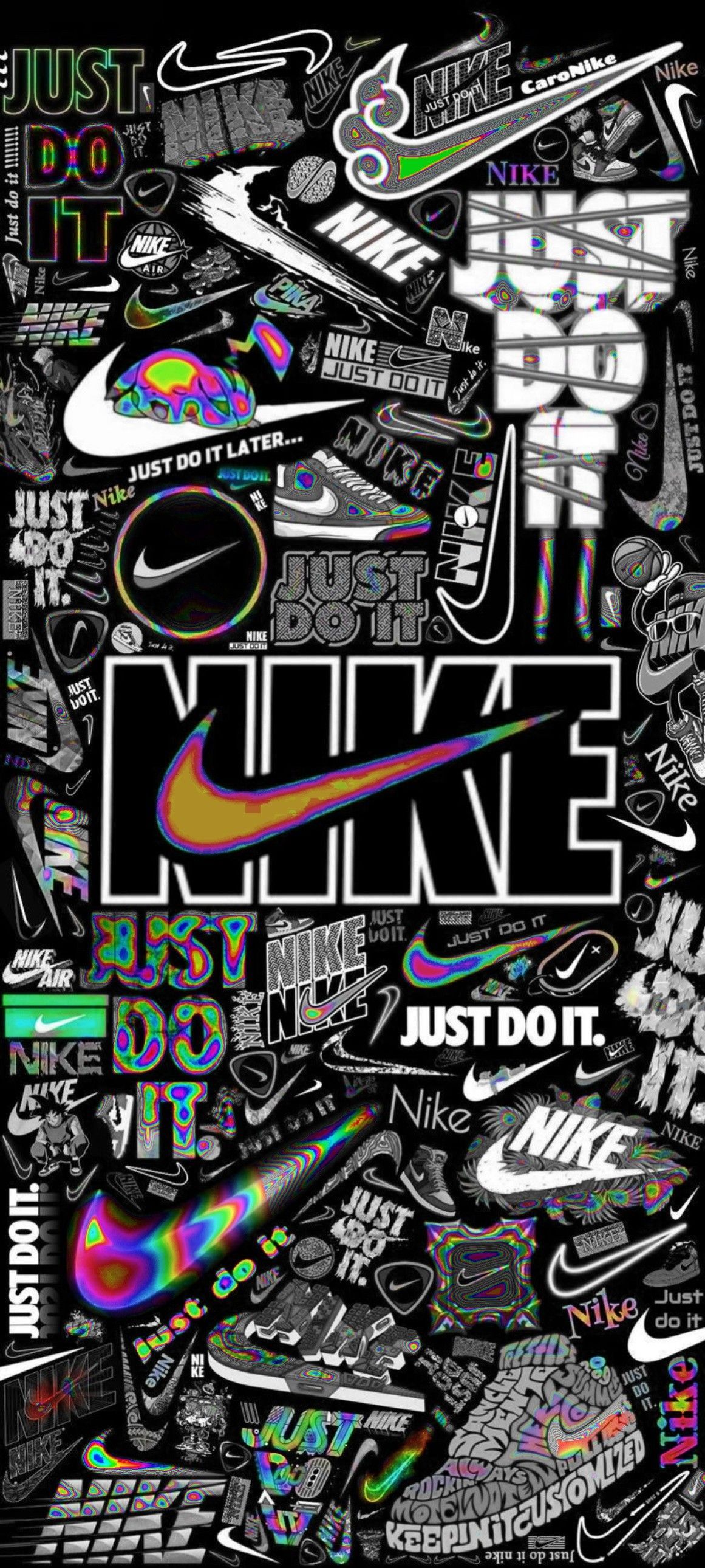 Nike, Sticker-Collage, Swoosh, Just Do It, Schwarz, Full HD, Sperrbildschirm fürs iPhone