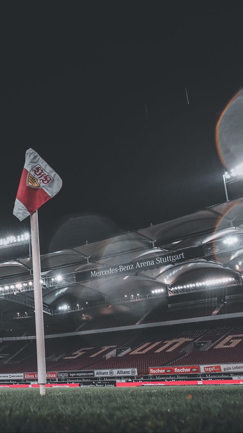 Eckfahne, Stadion, Flutlicht, Nacht, Fußball, Hochformat, Hintergrundbild fürs Smartphone