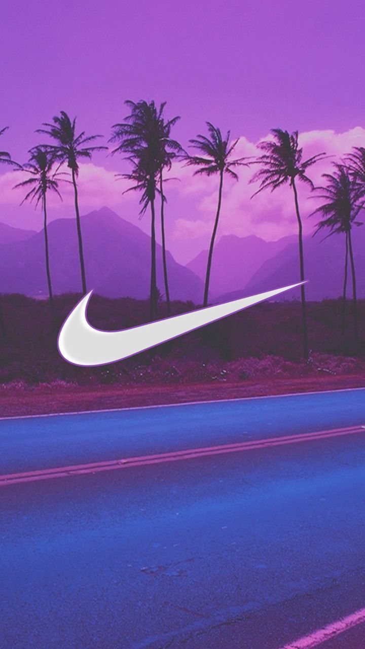 Nike, Swoosh, Palmen, Lila, Vaporwave, HD, Handy-Hintergrund im Hochformat
