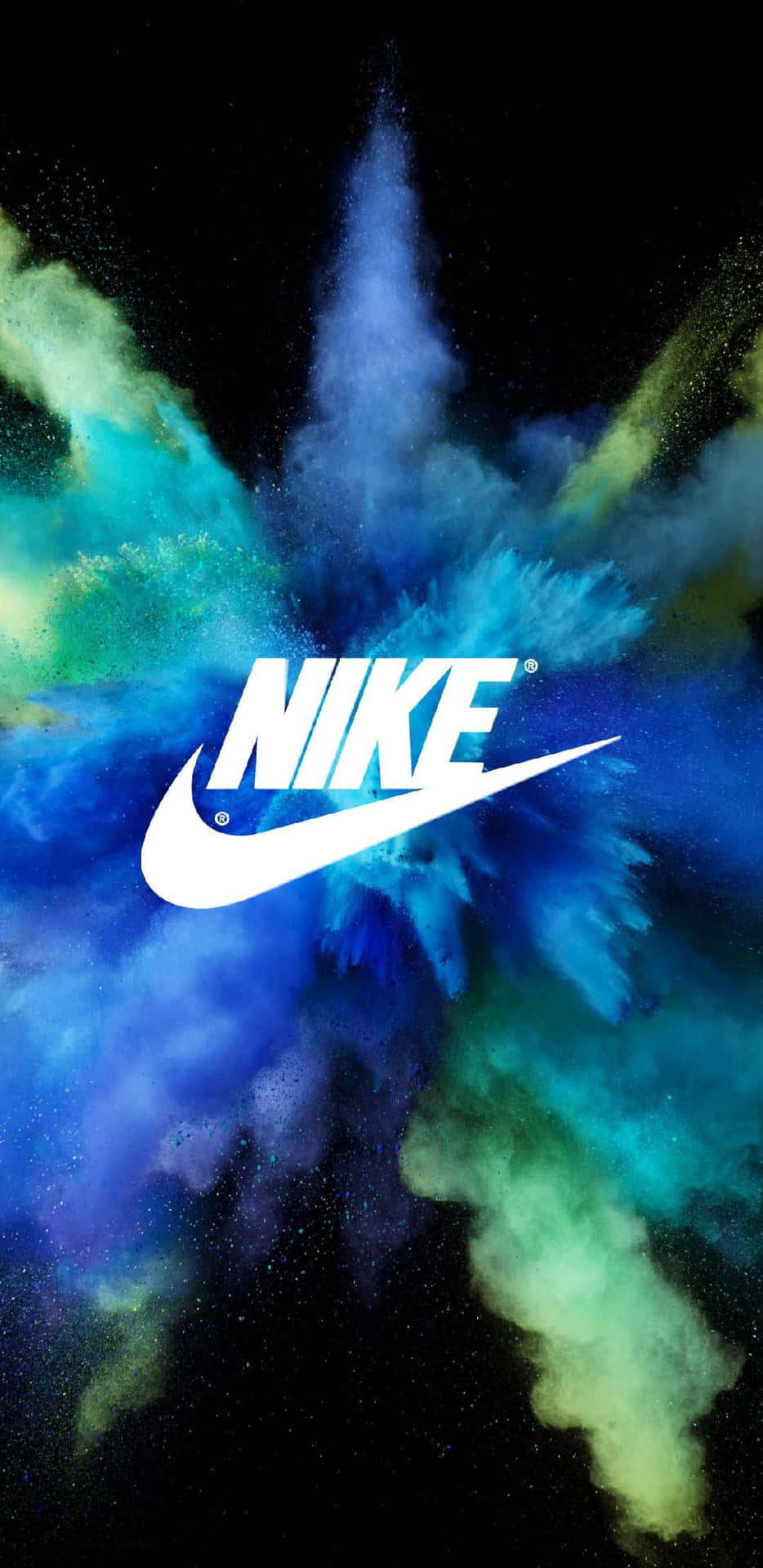 Nike, Logo, Farbexplosion, Blau, Grün, HD, Hintergrundbild fürs Handy