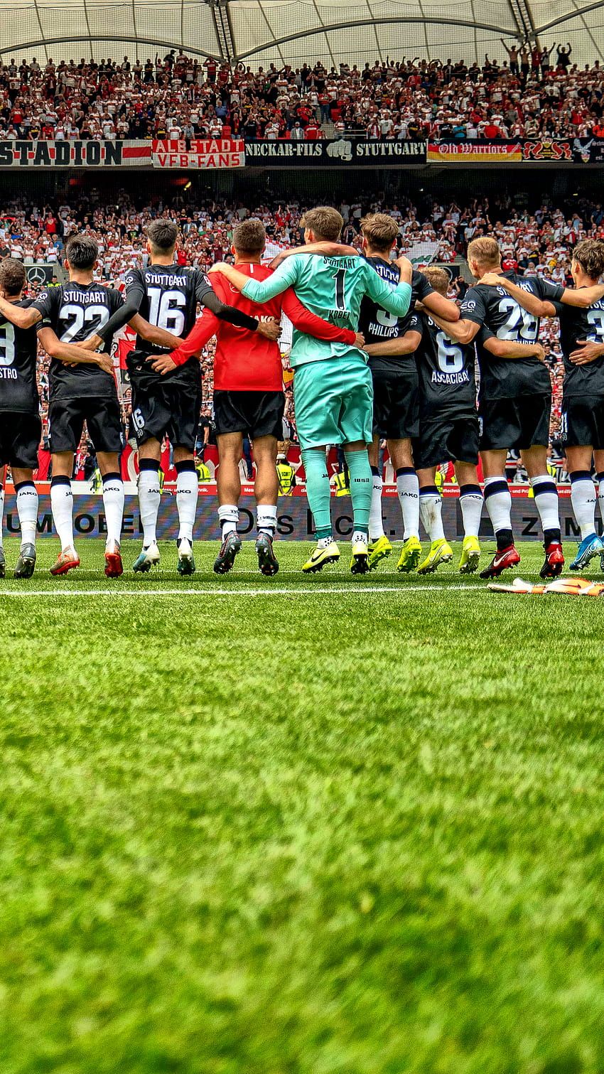 VfB Stuttgart, Mannschaft, Mannschaftskreis, Rasen, Stadion, Hintergrundbild fürs Handy