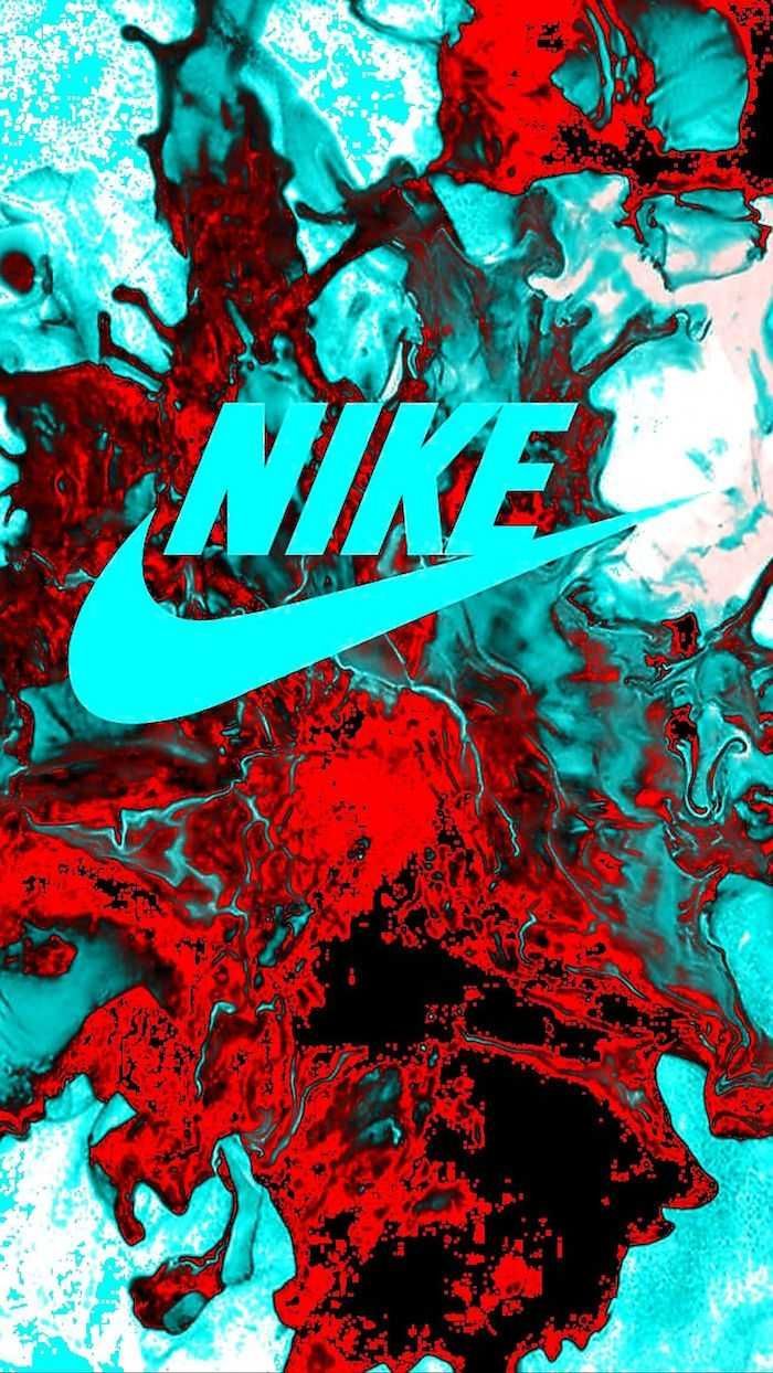 Nike, Logo, Marmorierung, Türkis, Rot, Hochformat, Hintergrundbild fürs Smartphone