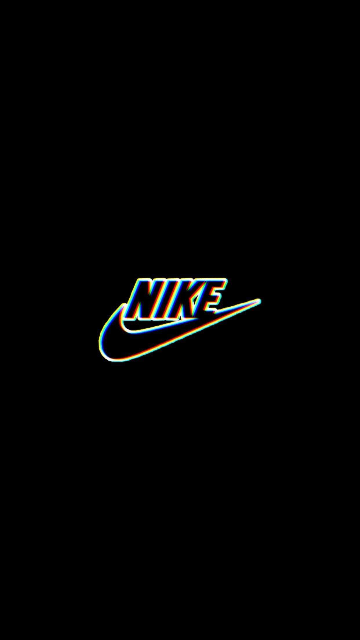 Nike, Logo, Regenbogenfarben, Schwarzer Hintergrund, Minimalistisch, Sperrbildschirm fürs iPhone