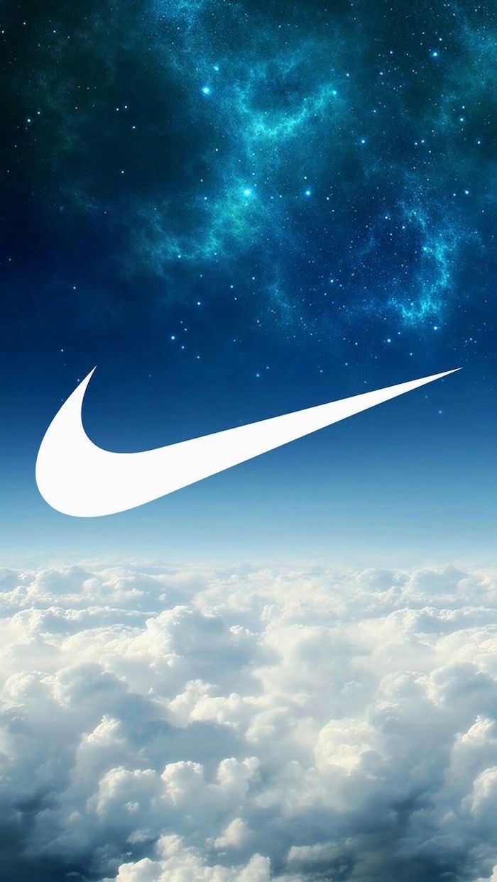 Nike, Swoosh, Wolken, Weltall, Blau, Hintergrundbild für iPhone und Android