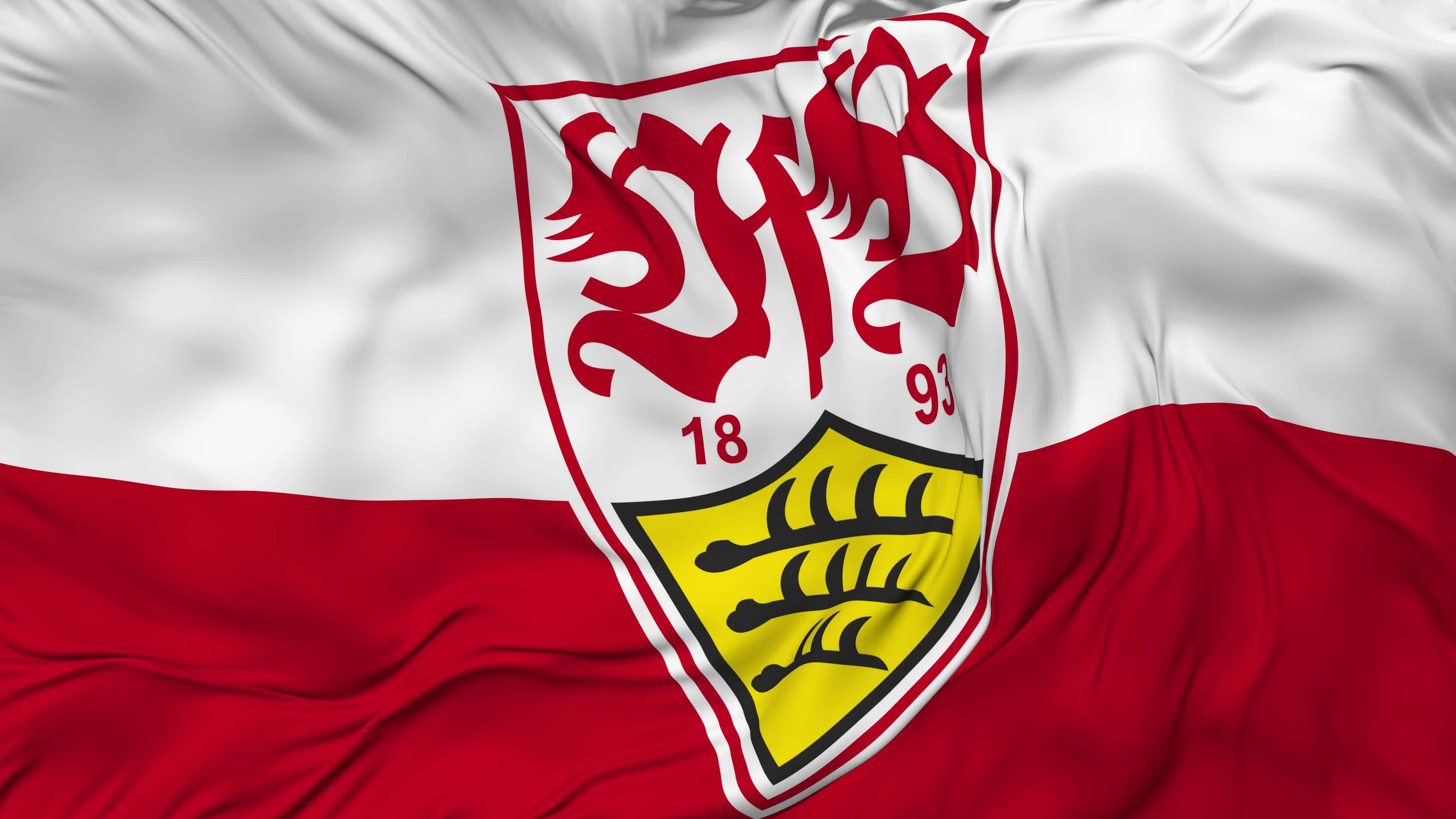 VfB Stuttgart, Fahne, Wappen, Rot-Weiß, Wehende Fahne, 3840x2160, 4K-Hintergrundbild für PC