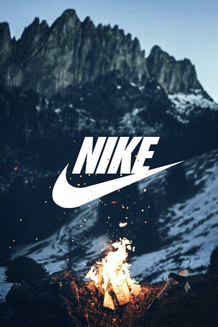Nike, Logo, Berge, Lagerfeuer, Dunkel, Hintergrundbild für iPad und Tablet