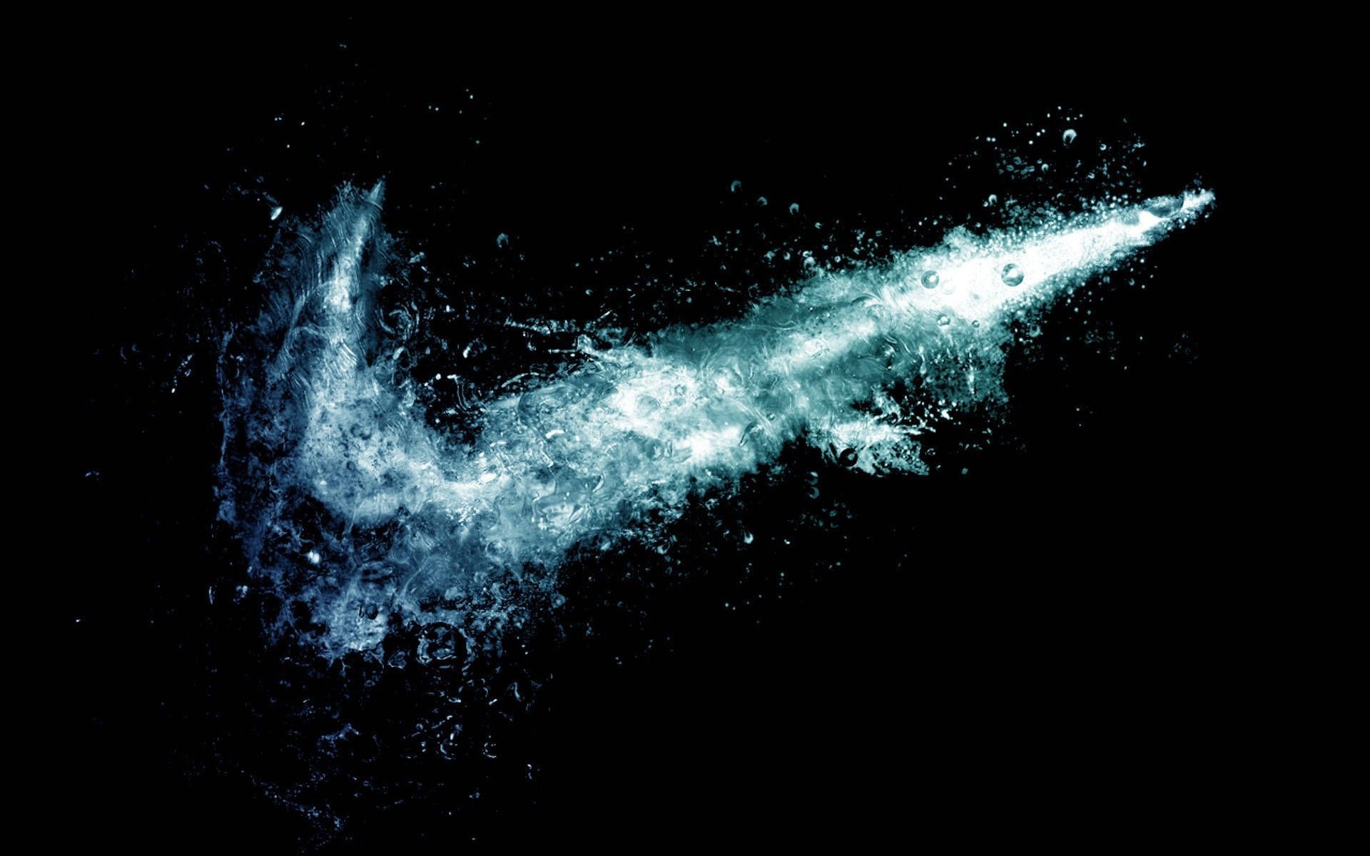 Nike, Swoosh, Wasserspritzer, Schwarzer Hintergrund, Full HD Wallpaper