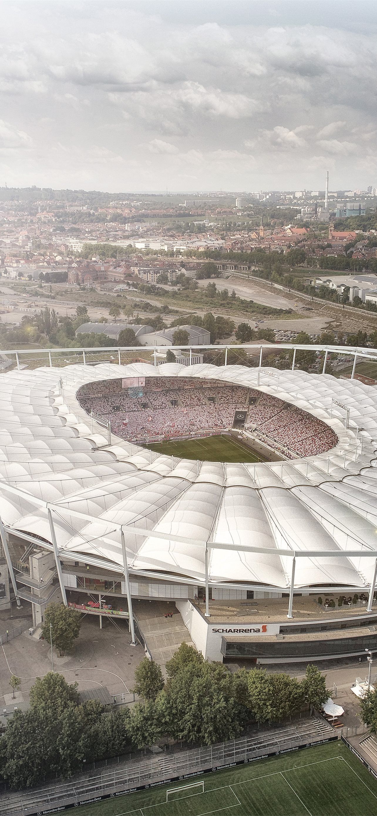 MHPArena, Stuttgart, Stadion, Luftaufnahme, Stadtlandschaft, Full HD, iPhone-Hintergrundbild