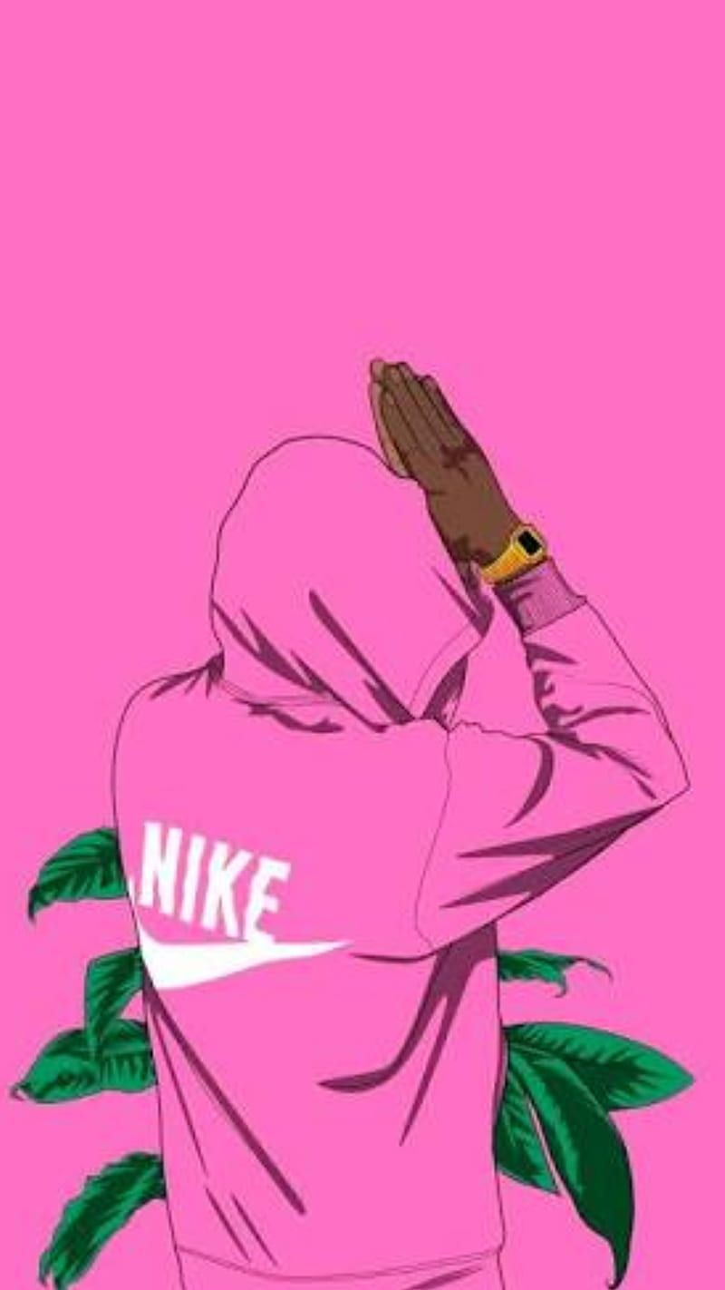 Nike, Hoodie, Illustration, Pink, Blätter, HD, Handy-Hintergrund im Hochformat