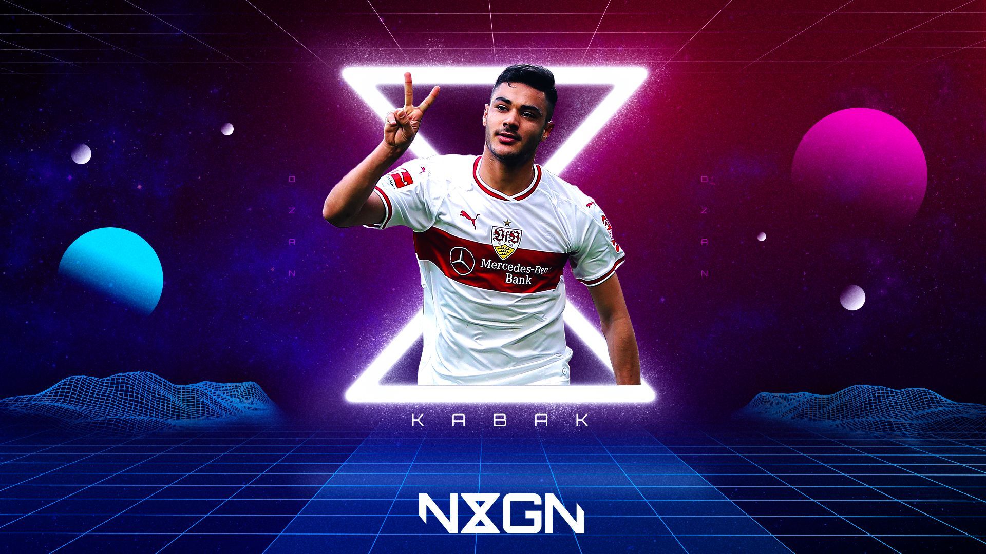 Ozan Kabak, VfB Stuttgart, Neon, Synthwave, Weltraum, 1920x1080, Full-HD-Hintergrundbild für PC