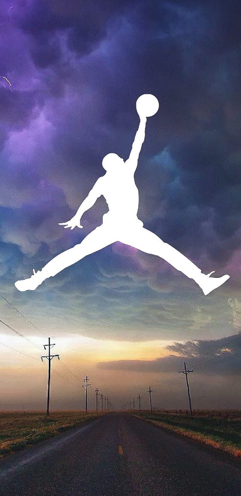 Jordan, Jumpman, Landstraße, Abendhimmel, Lila, Hochformat, Hintergrundbild fürs Smartphone