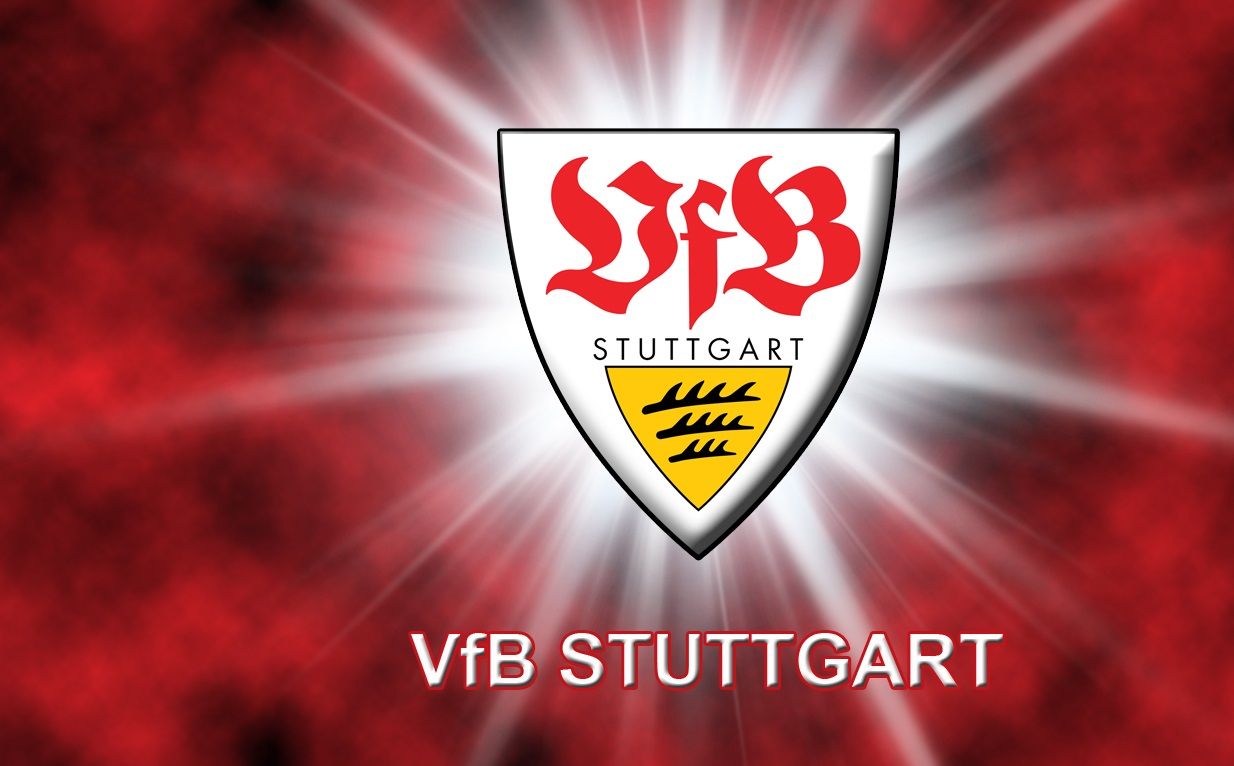 VfB Stuttgart, Wappen, Lichtstrahlen, Roter Hintergrund, Schriftzug, Wallpaper