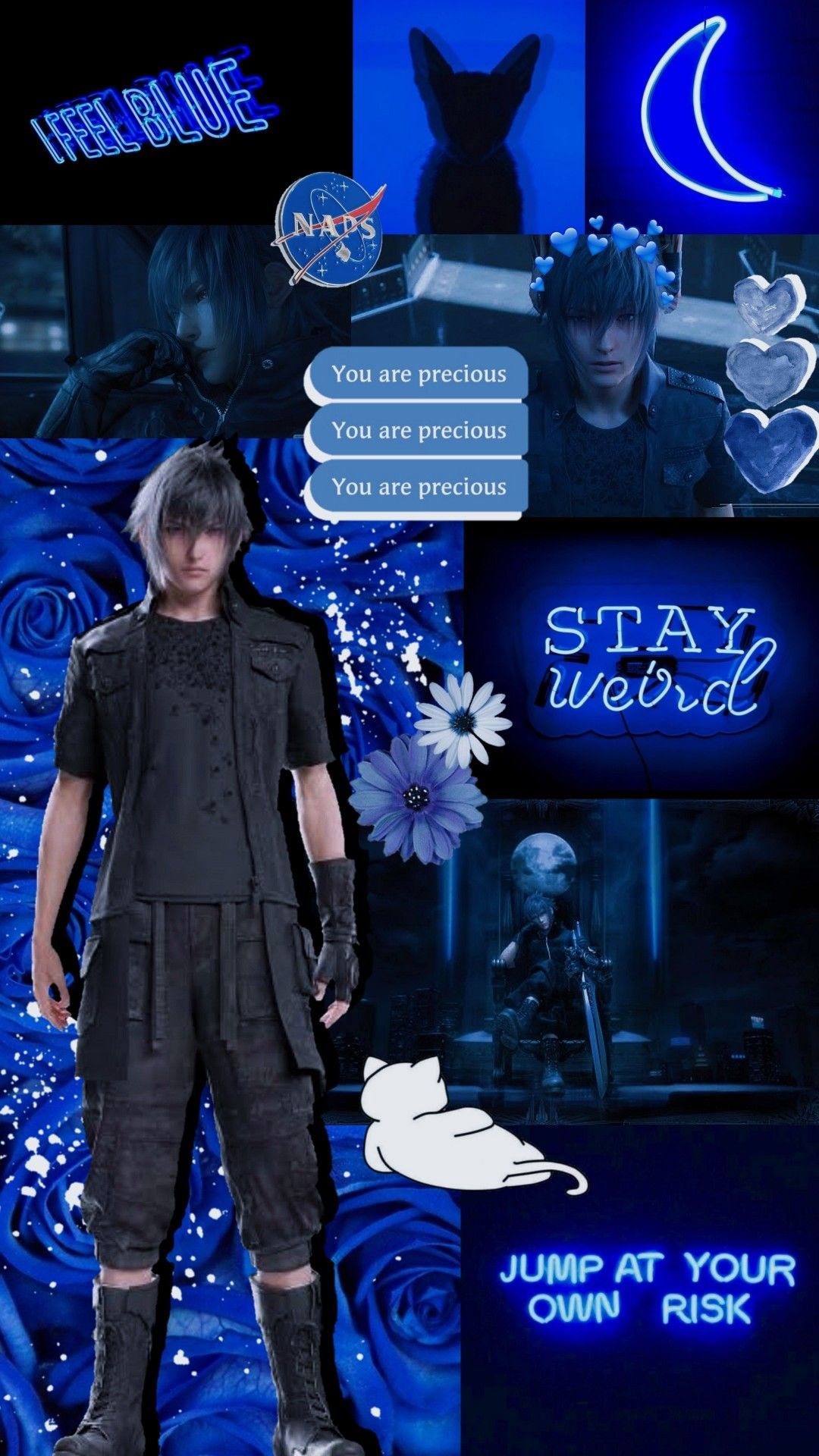 Noctis Lucis Caelum, Final Fantasy XV, Collage, Blaue Ästhetik, Hochformat, Android-Hintergrundbild
