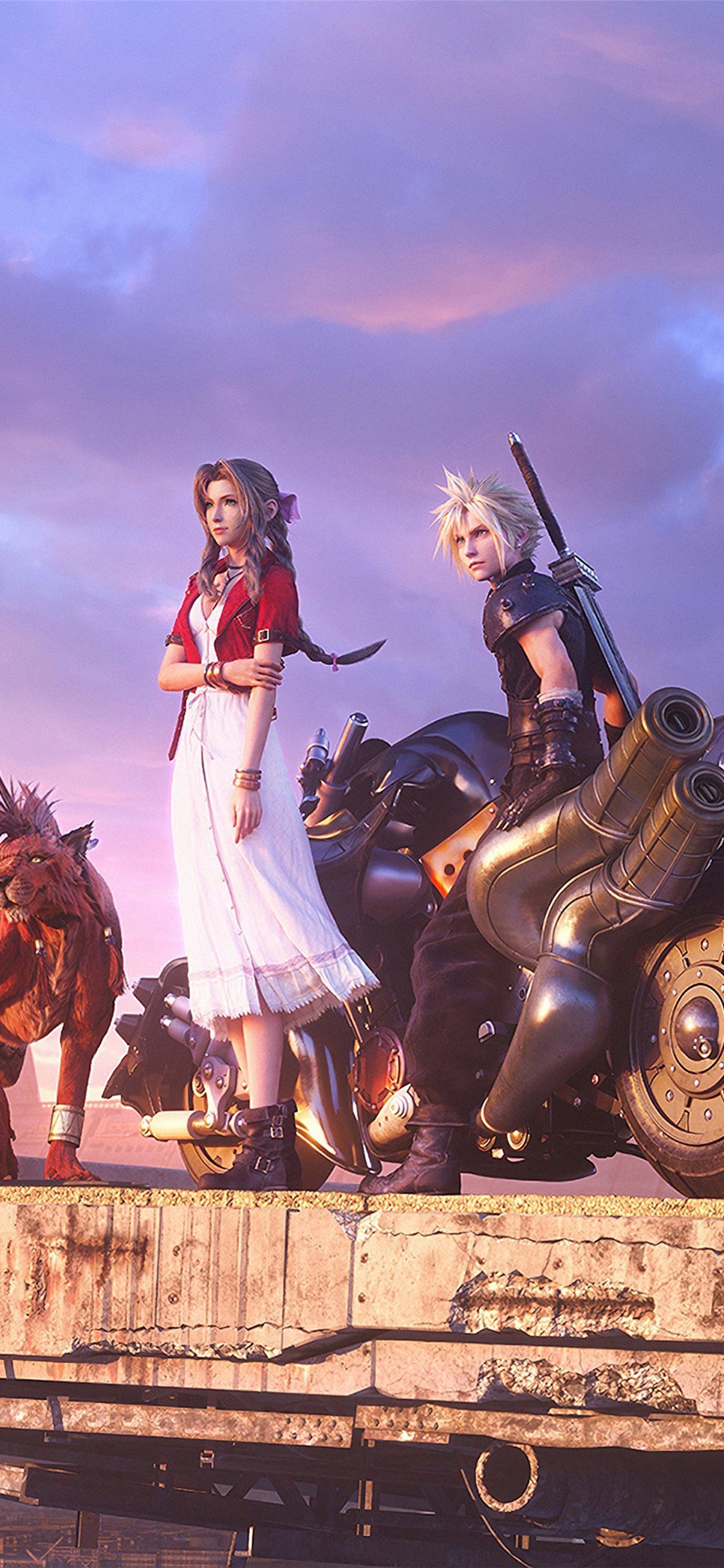 Aerith Gainsborough, Cloud Strife, Final Fantasy VII Remake, Abendhimmel, Hochformat, Handy-Hintergrund