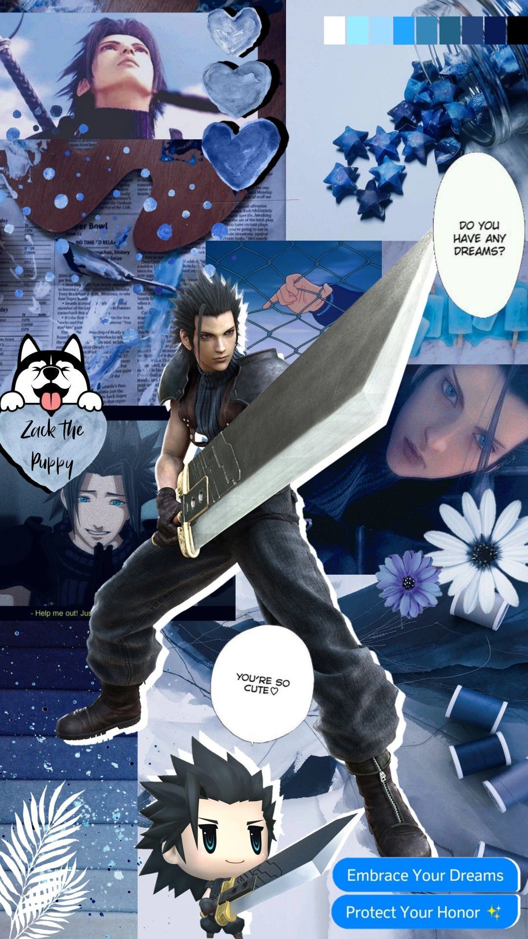 Zack Fair, Final Fantasy VII, Buster Sword, Collage, Chibi, Full HD, Handy-Hintergrundbild