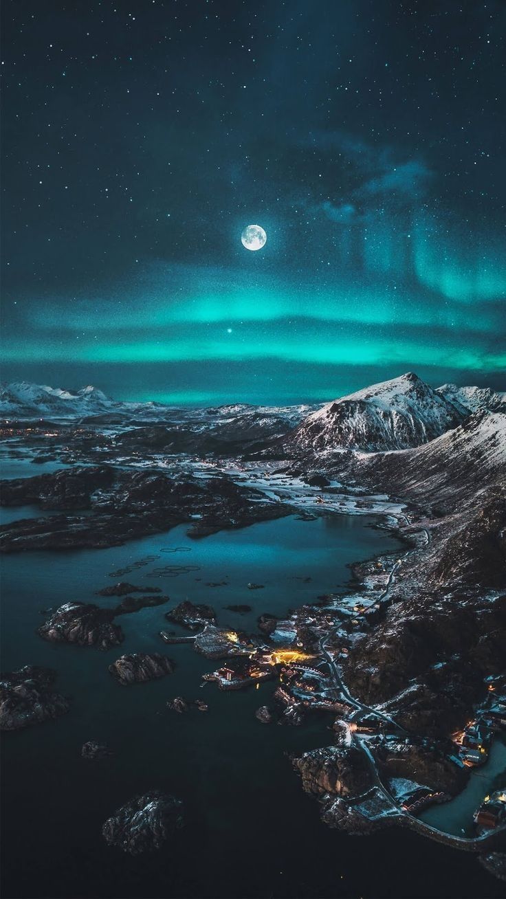 Mond, Küste, Schnee, Türkis, Nacht, HD, Hintergrundbild fürs Handy