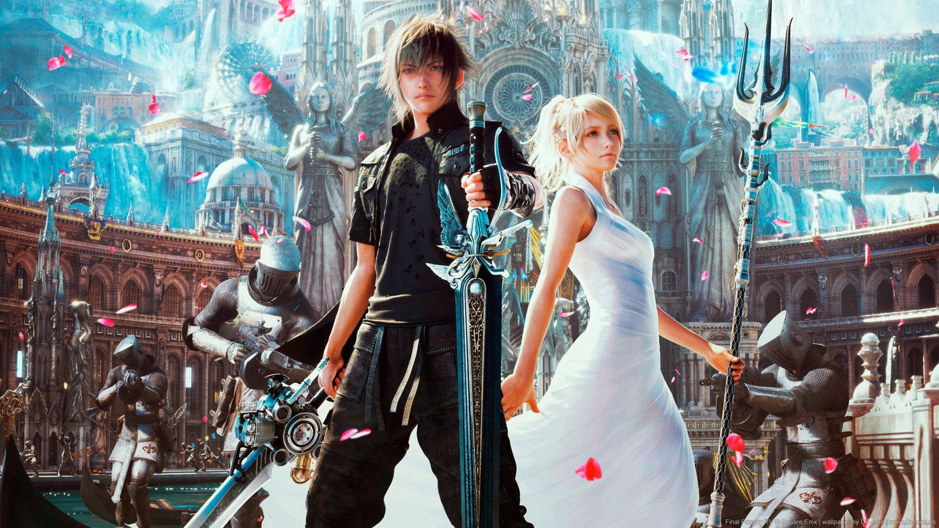 Noctis Lucis Caelum, Lunafreya Nox Fleuret, Final Fantasy XV, Altissia, Hochzeitskleid, Schwert, 1080p Wallpaper