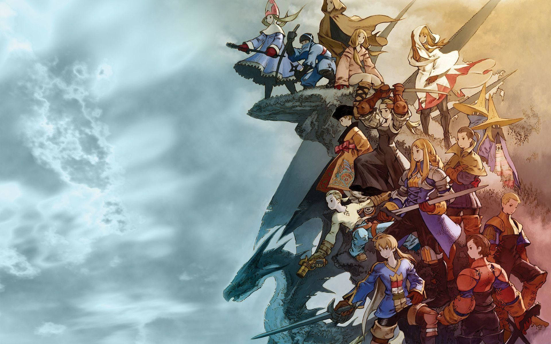 Final Fantasy, Dissidia Final Fantasy, Helden, Gruppenbild, Wolken, Full HD, Desktop-Hintergrund