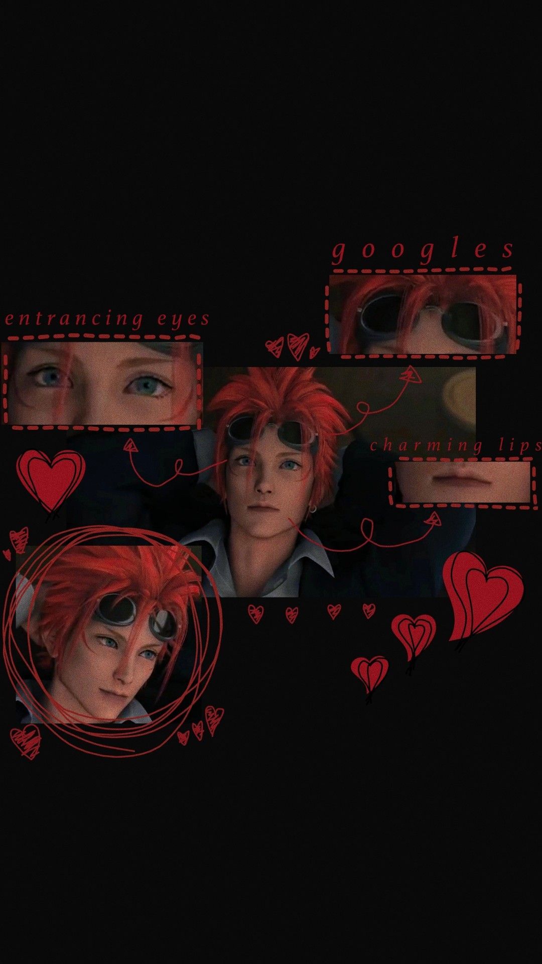 Reno, Final Fantasy VII, Collage, Rote Haare, Schwarzer Hintergrund, Sperrbildschirm fürs iPhone