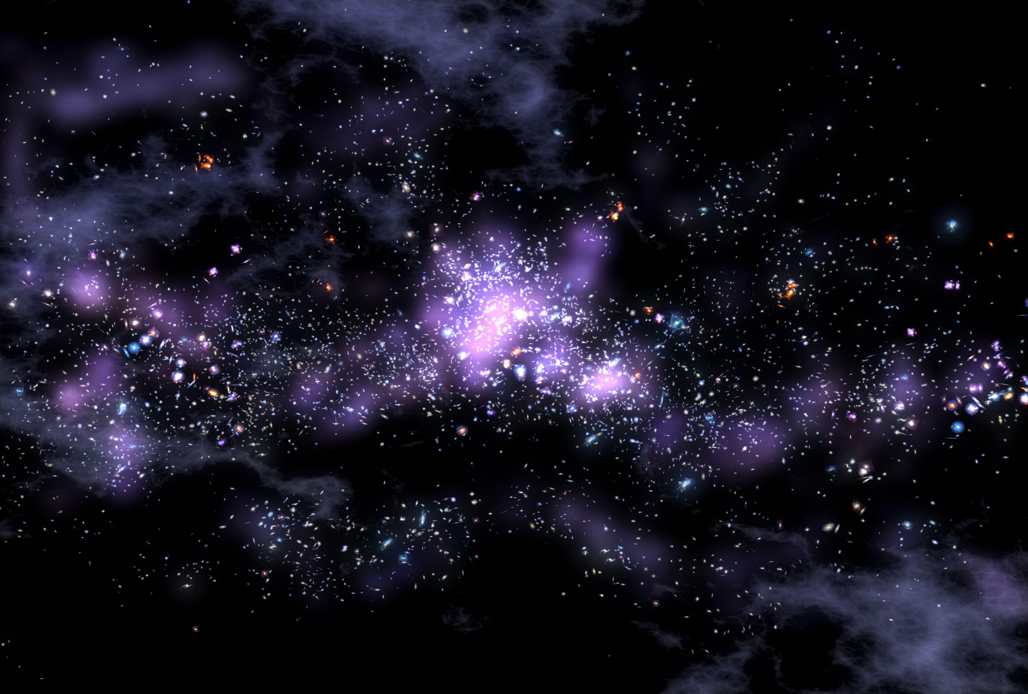 Sternenwolke, Lila, Sterne, Schwarzer Hintergrund, Weltraum, 2K Wallpaper