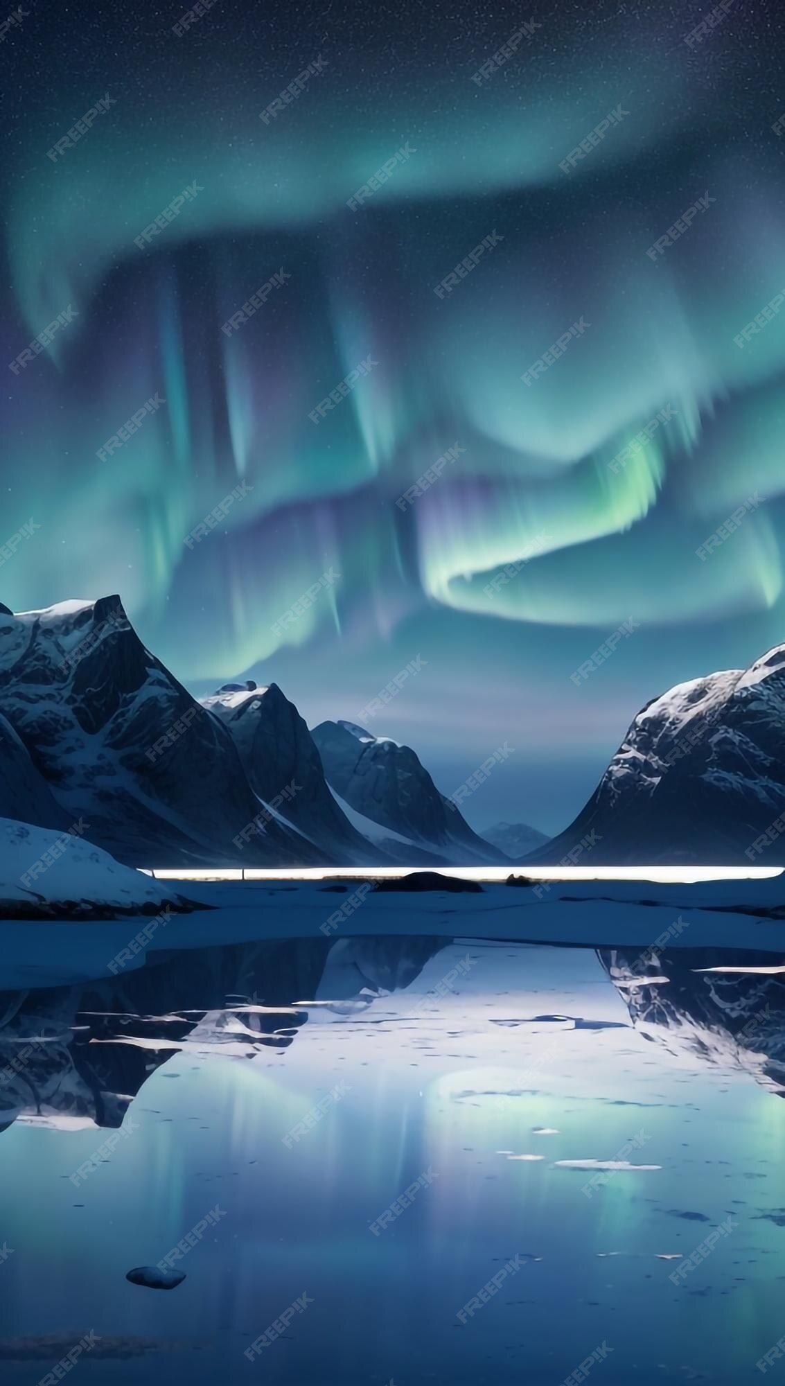 Polarlicht, Berge, Spiegelung, Blau, Winter, Full HD, Hintergrundbild fürs Handy