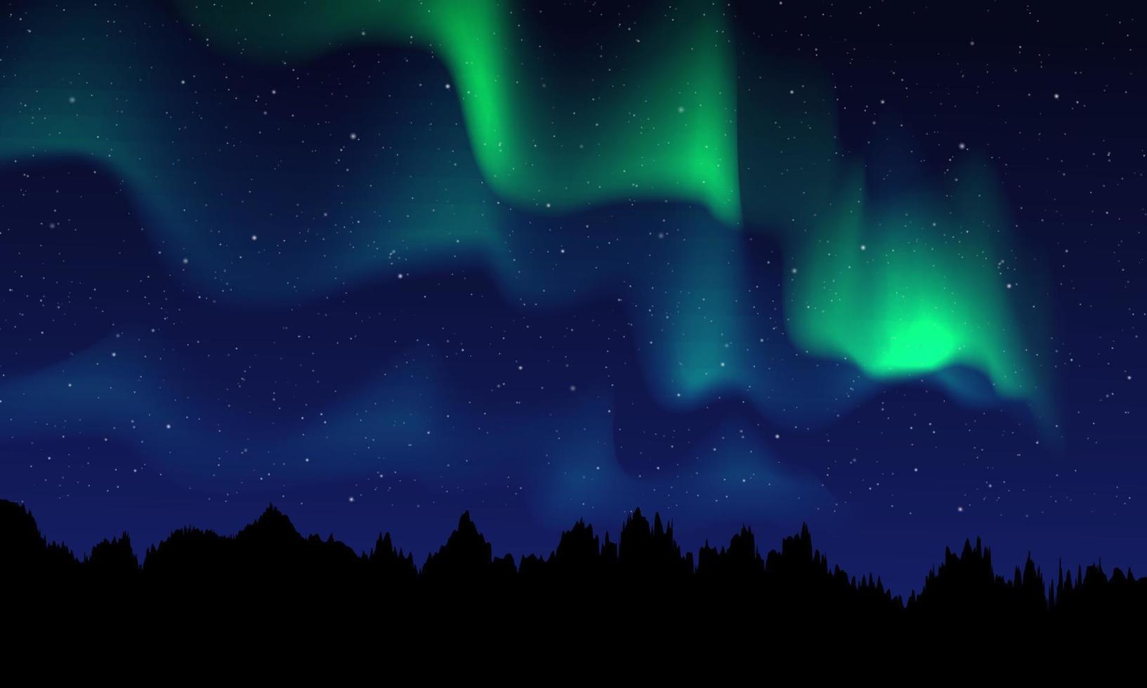 Polarlicht, Sternenhimmel, Baumsilhouetten, Blau, Grün, HD, Hintergrundbild für den PC