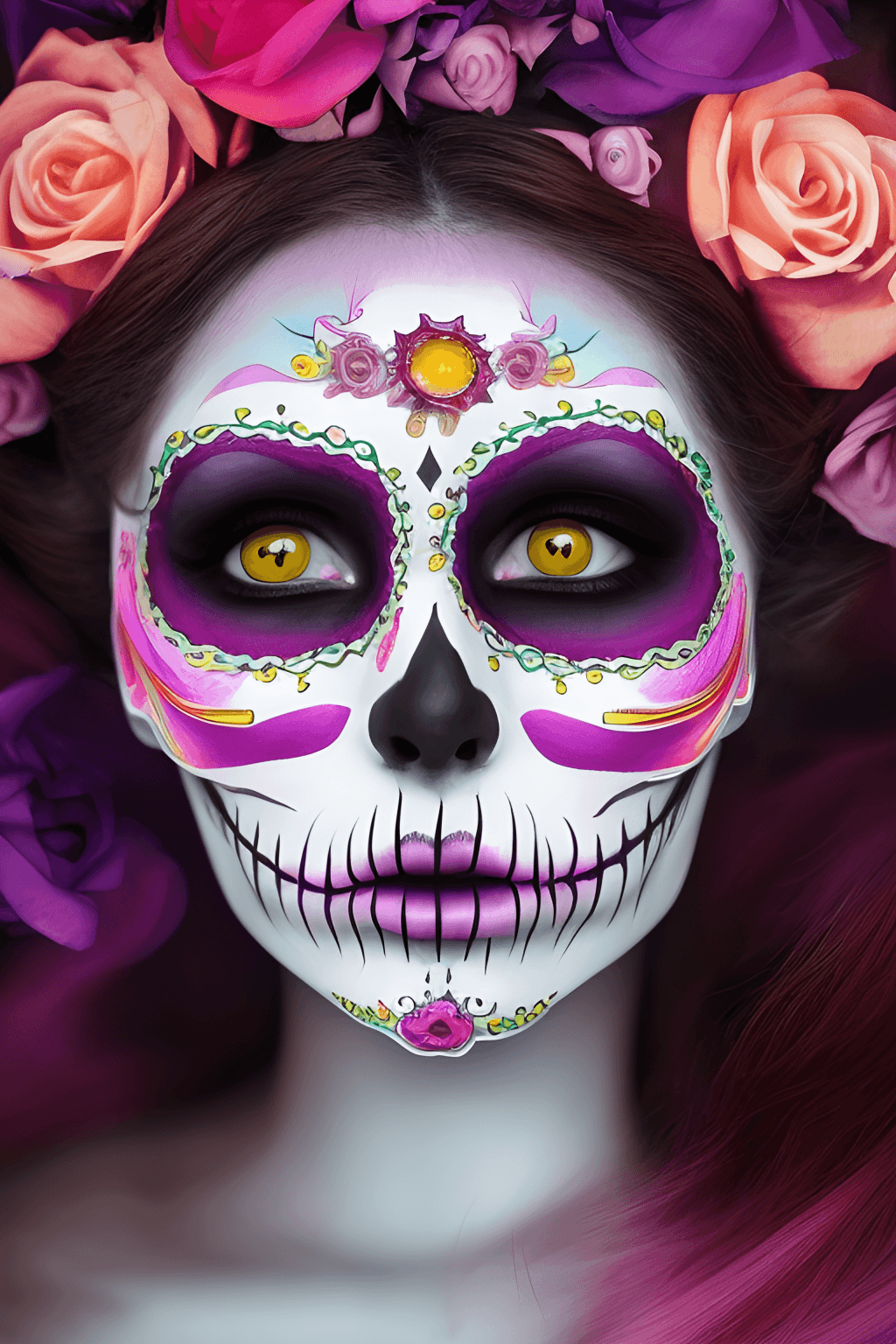 Catrina, Día de los Muertos, Schminke, Rosen, Lila, HD, Hintergrundbild fürs Handy