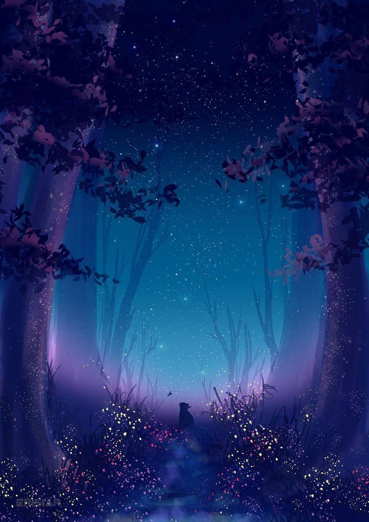 Final Fantasy, Wald, Nacht, Lila, Mystisch, Hintergrundbild für iPad und Tablet