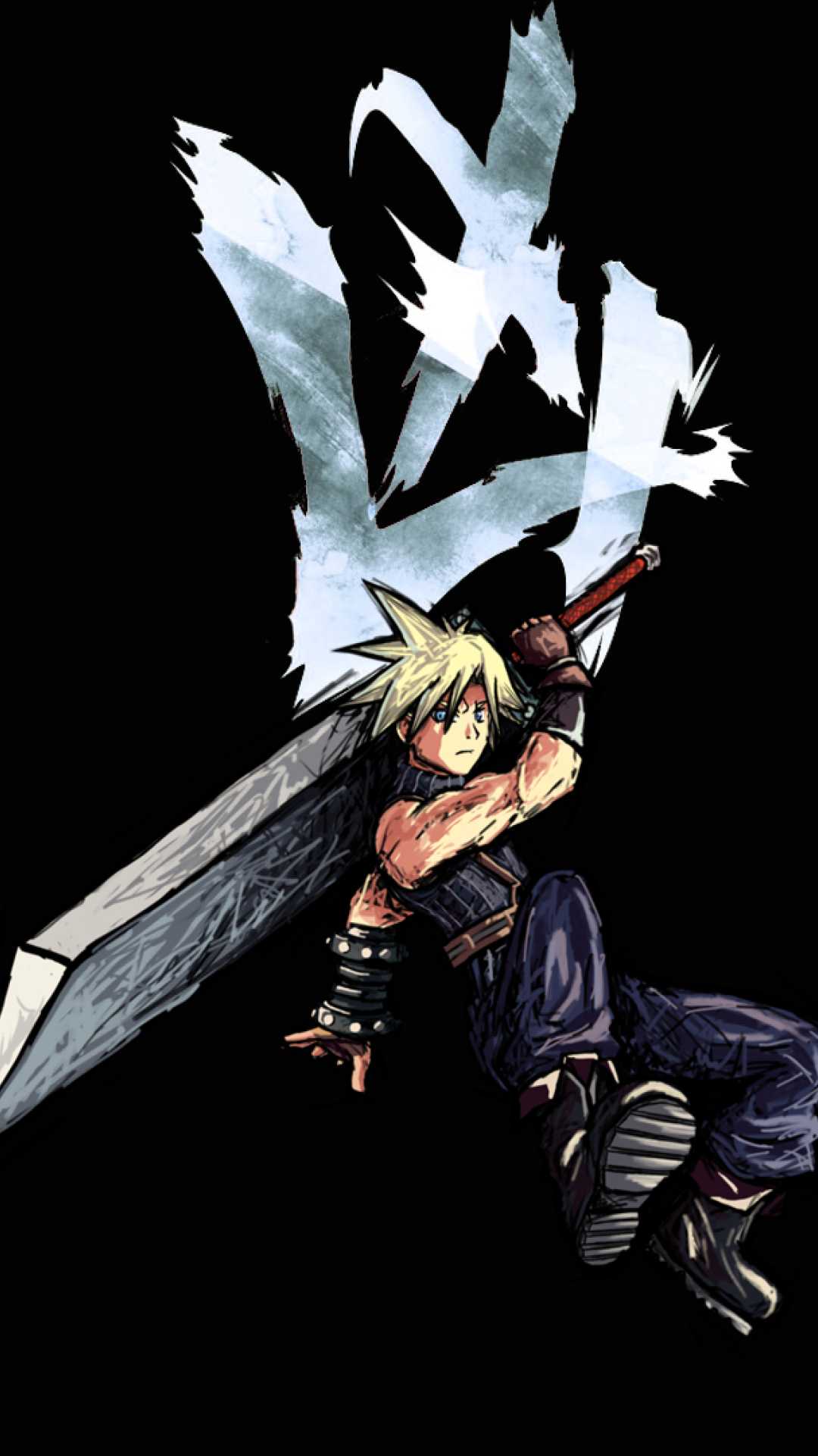 Cloud Strife, Final Fantasy VII, Buster Sword, Schwarzer Hintergrund, Logo, Sperrbildschirm fürs iPhone