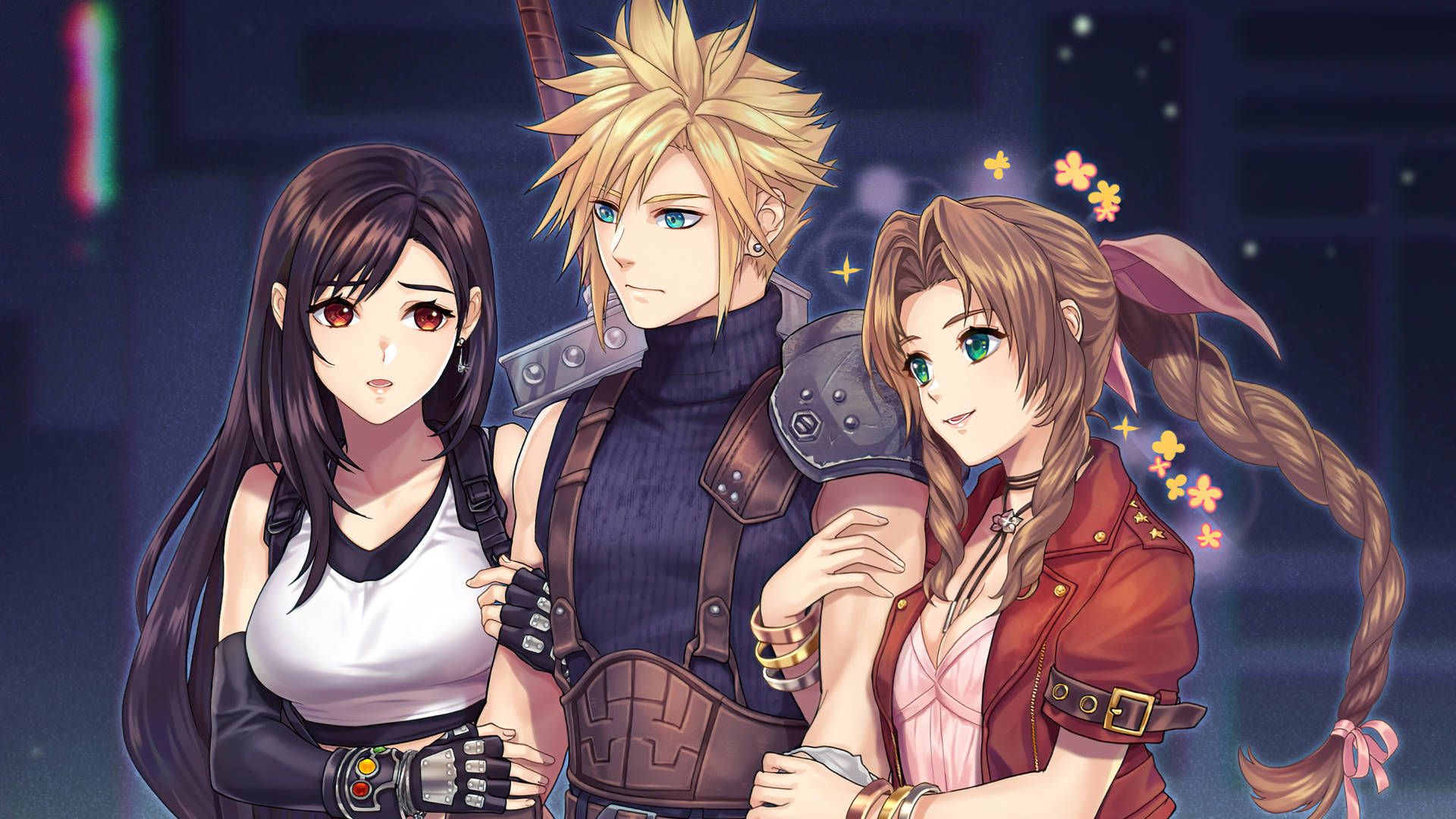 Tifa Lockhart, Cloud Strife, Aerith Gainsborough, Final Fantasy VII, Fanart, Anime-Stil, 1080p-Hintergrundbild