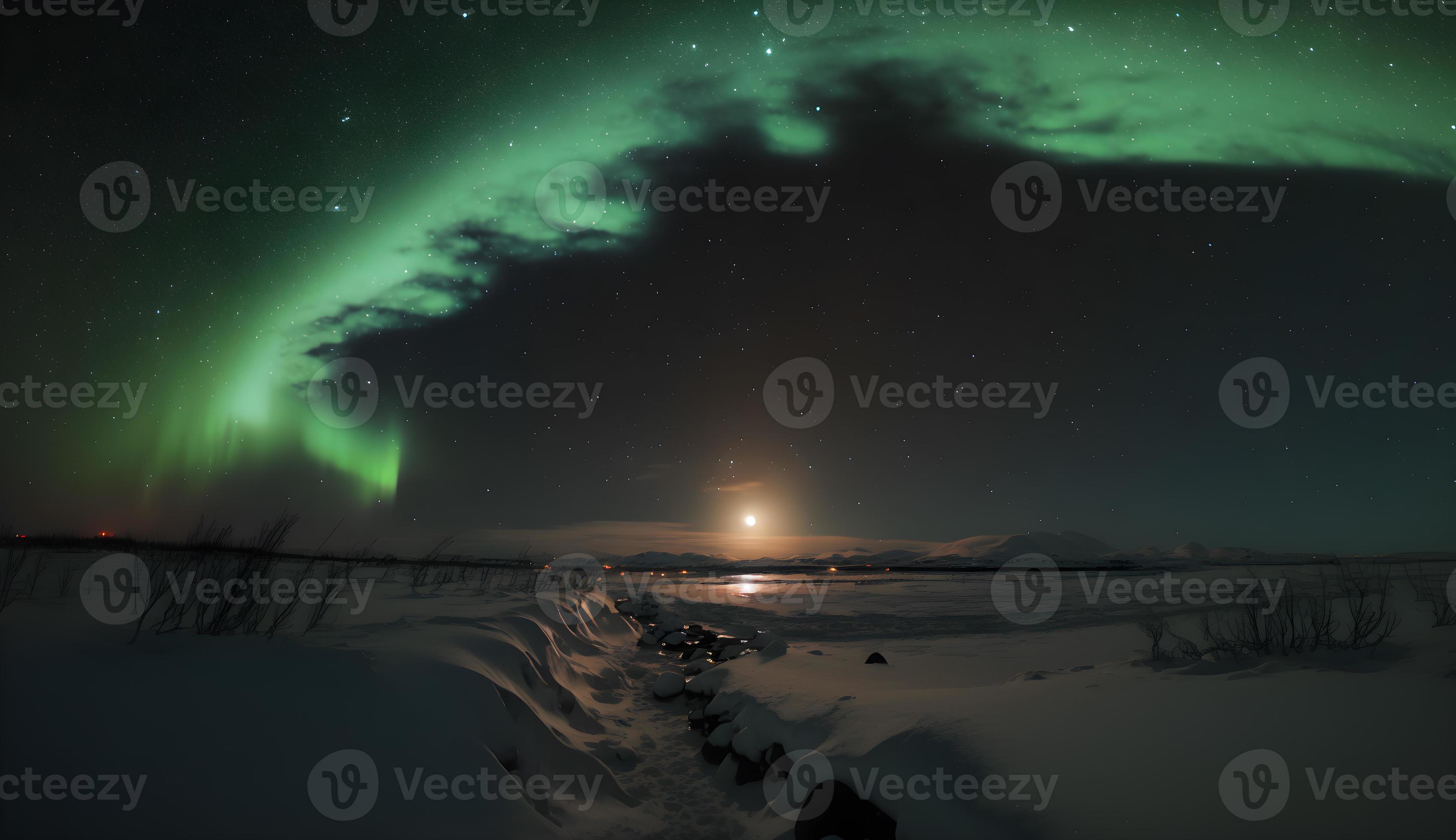 Nordlicht, Mondschein, Küste, Grün, Nacht, 2K, Hintergrundbild für den PC