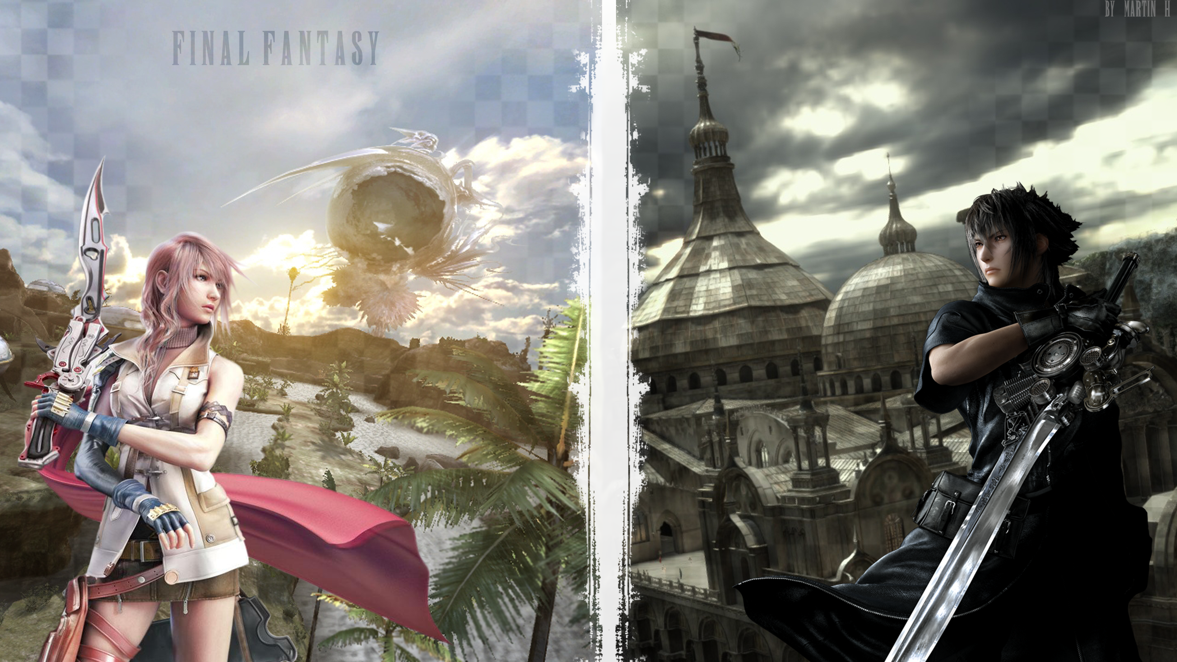 Lightning, Noctis Lucis Caelum, Final Fantasy XIII, Final Fantasy XV, Gegenüberstellung, Ultra-HD-Hintergrundbild