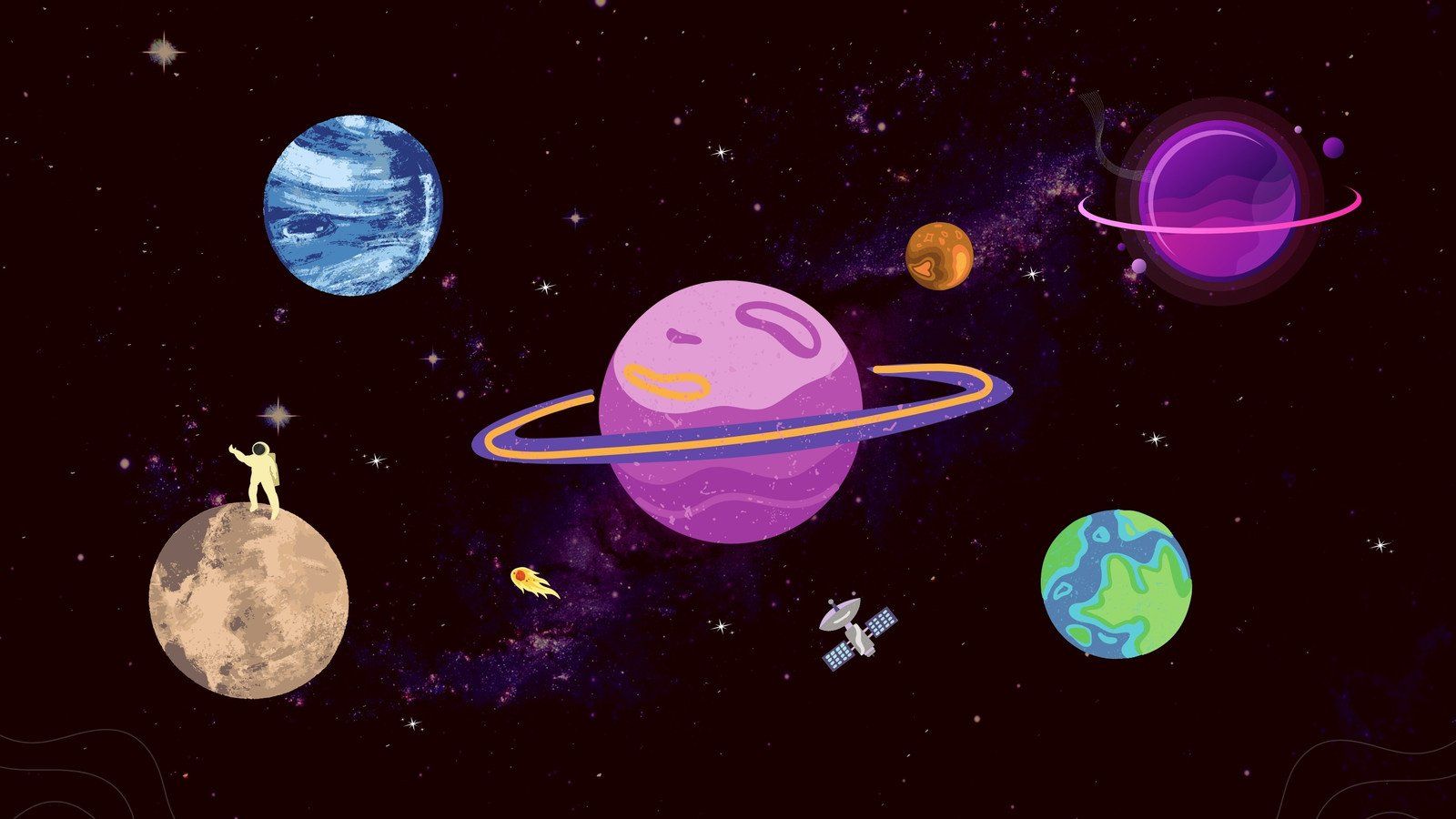Planeten, Astronaut, Mond, Satellit, Illustration, Ringplanet, HD, Breitbild-Hintergrundbild