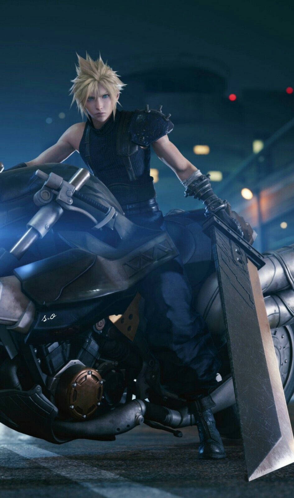 Cloud Strife, Final Fantasy VII, Motorrad, Buster Sword, Hochformat, HD, Handy-Hintergrundbild