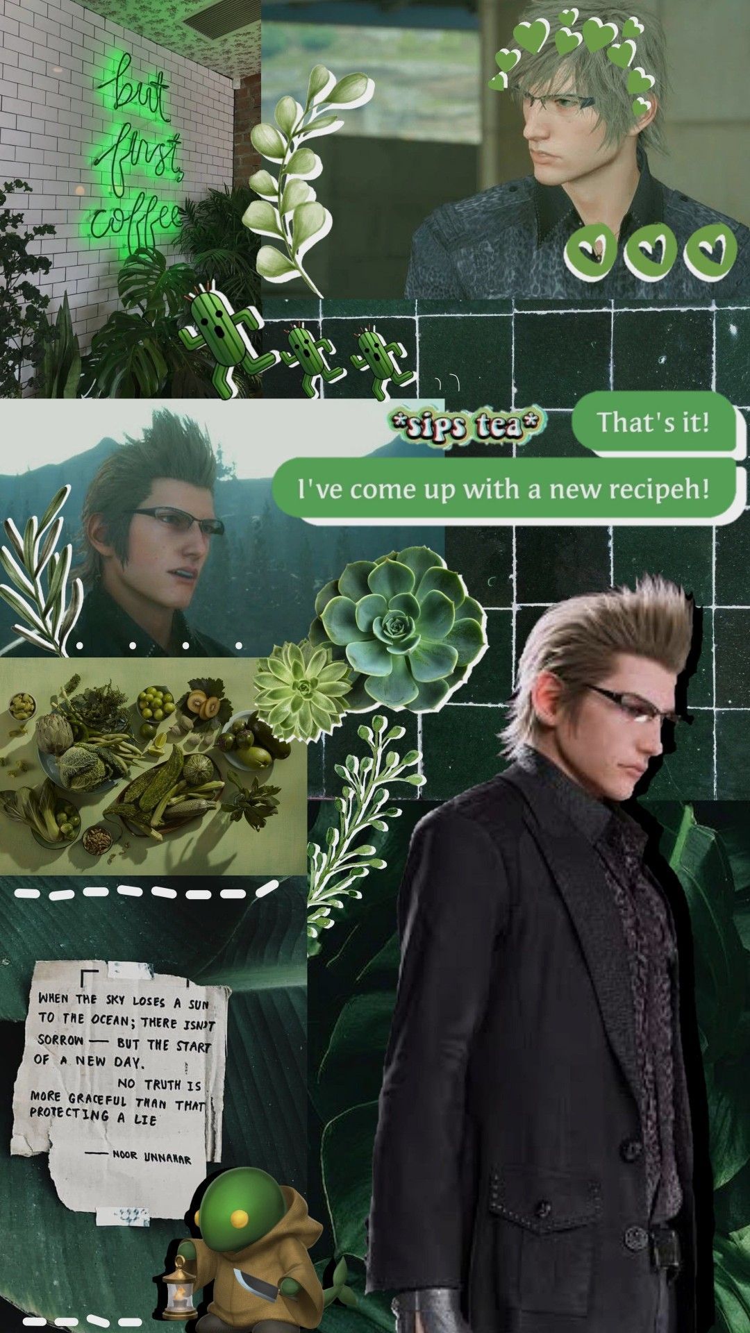 Ignis Scientia, Final Fantasy XV, Collage, Grün, Ästhetik, Full HD, iPhone-Hintergrundbild