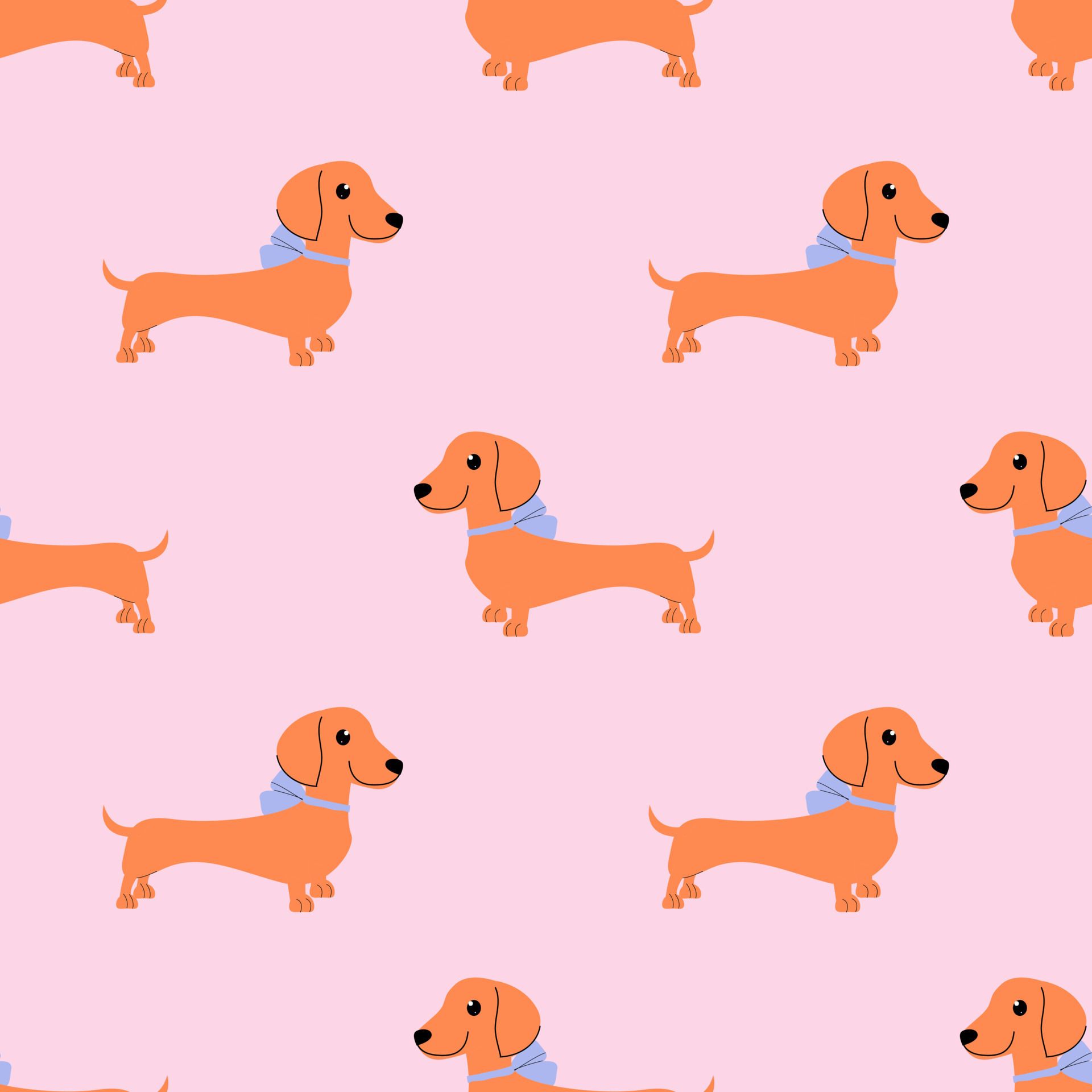 Dackel, Muster, Rosa Hintergrund, Illustration, Halstuch, Full HD Wallpaper