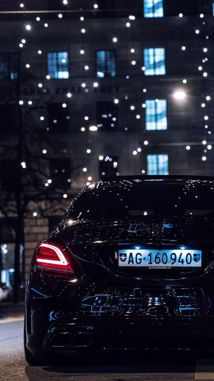 Mercedes-AMG C 63, Rücklichter, Nacht, Lichter, HD, Hintergrundbild fürs Handy