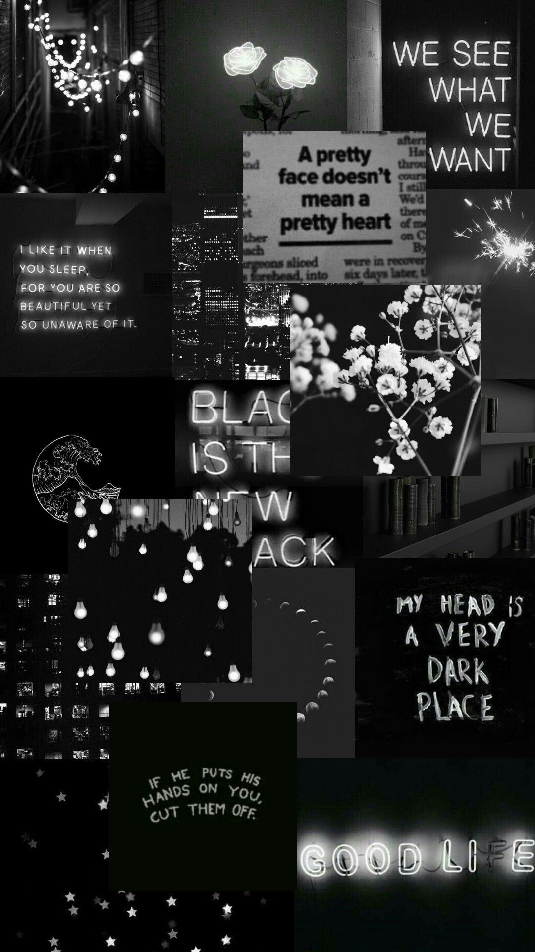 Dark Aesthetic, Collage, Sprüche, Lichter, Grunge, Full HD, Hintergrundbild fürs Handy