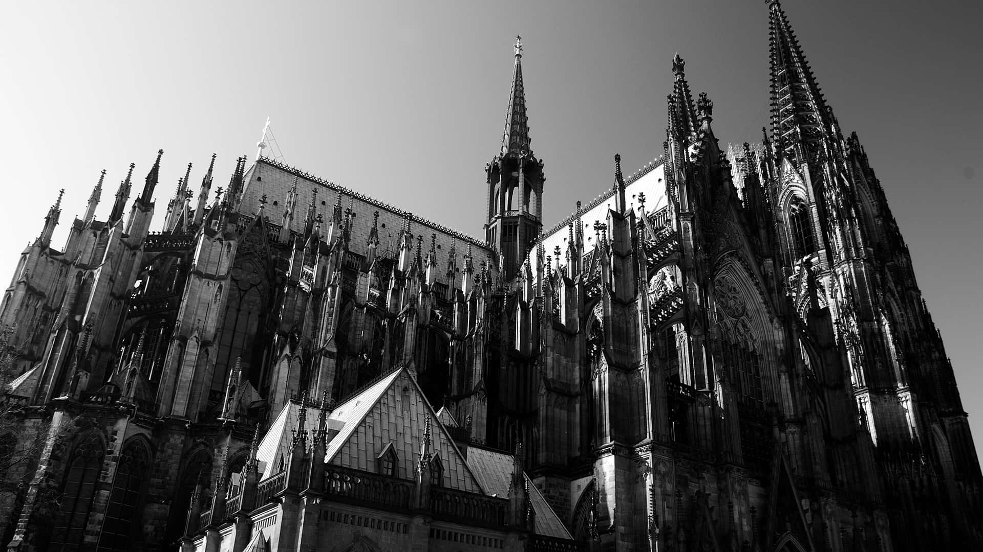 Kölner Dom, Gotik, Schwarzweiß, Türme, Froschperspektive, Full-HD-Hintergrundbild für PC