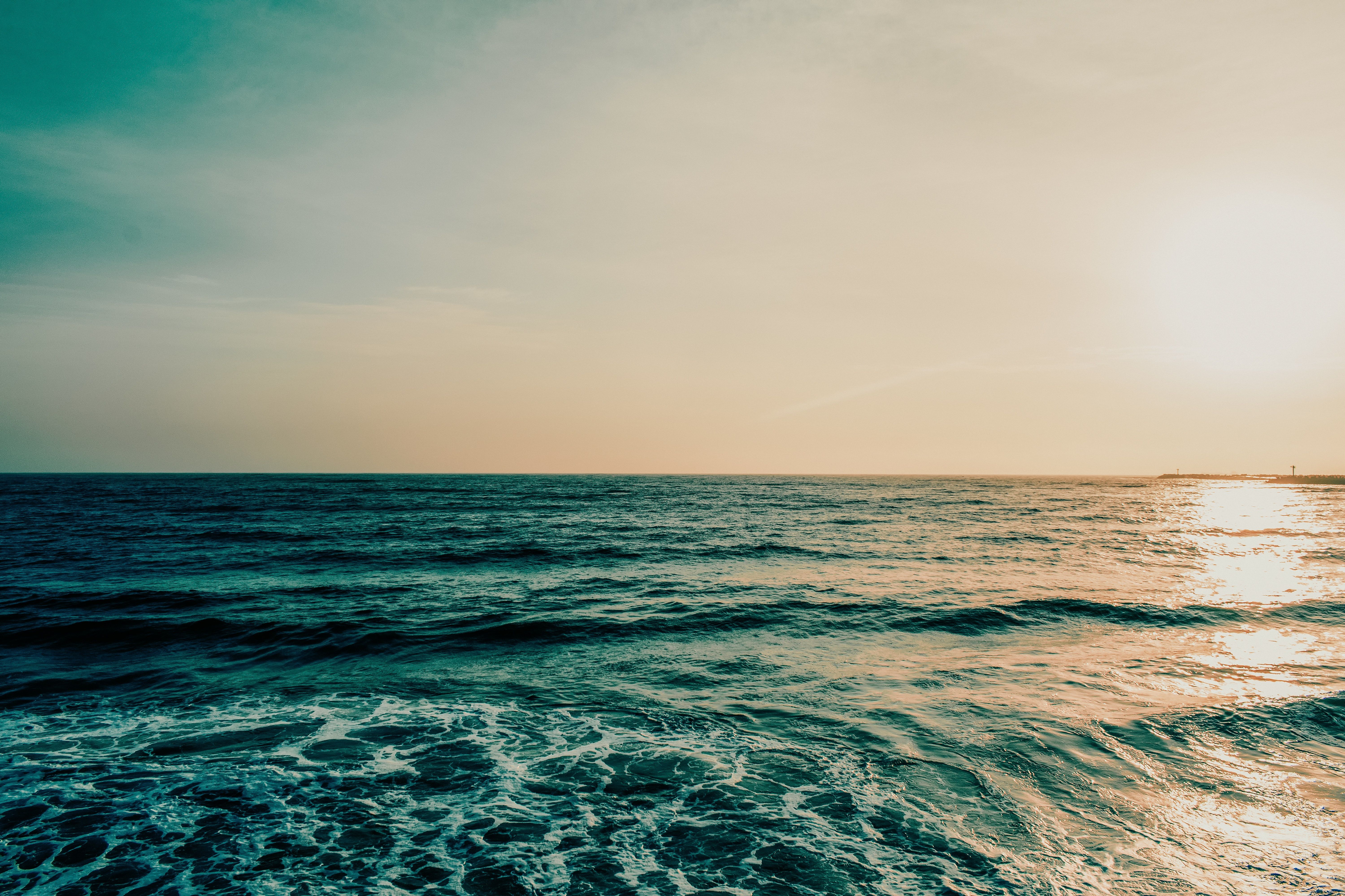 Meer, Wellen, Sonnenuntergang, Horizont, 6K, Hintergrundbild für den PC