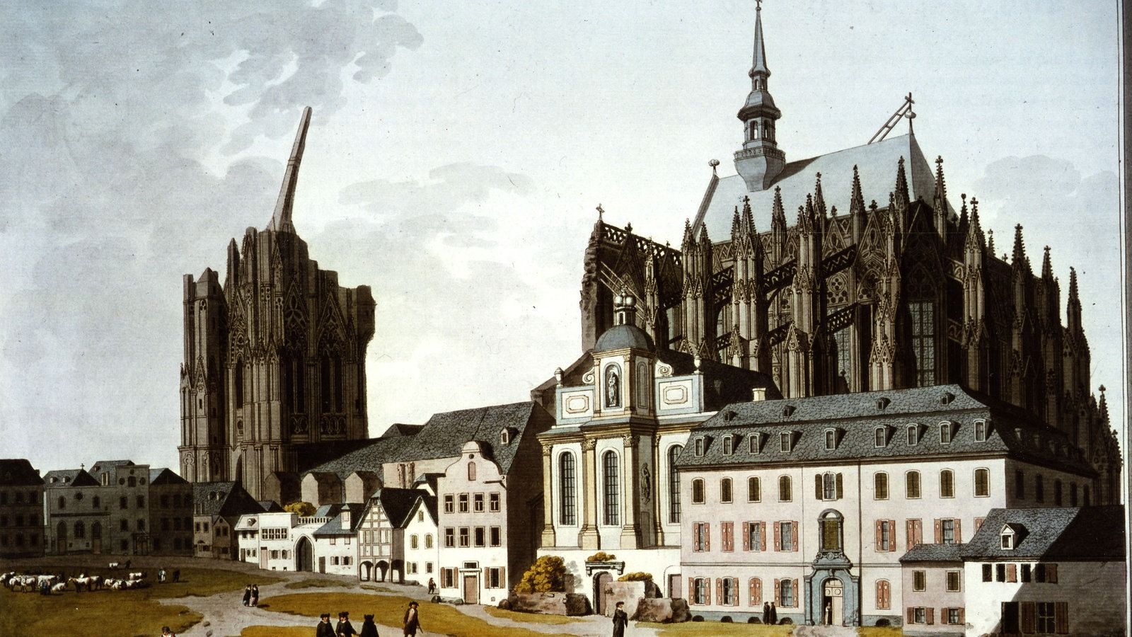 Kölner Dom, Unvollendeter Dom, Historische Ansicht, Kupferstich, Köln, Domkran, HD Wallpaper