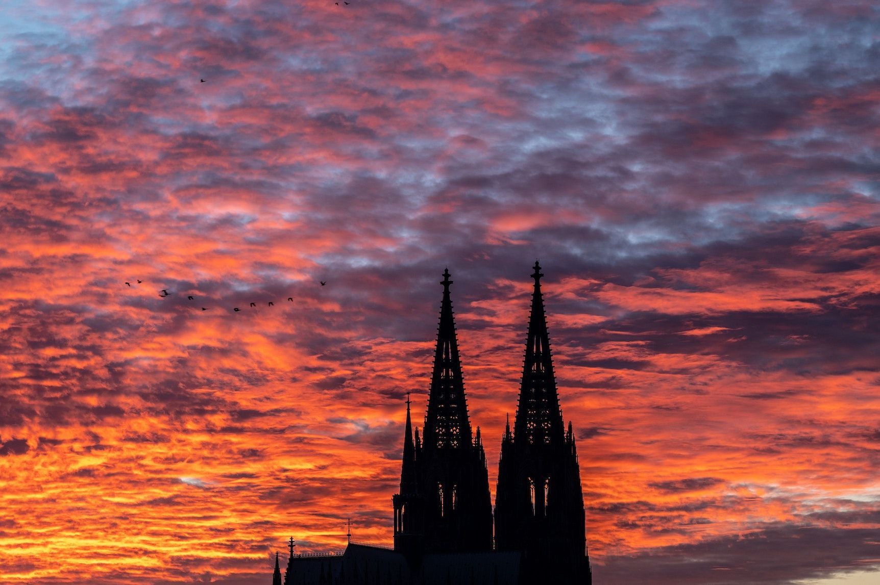Kölner Dom, Silhouette, Rote Wolken, Dämmerung, Dramatischer Himmel, HD, Windows-Hintergrundbild