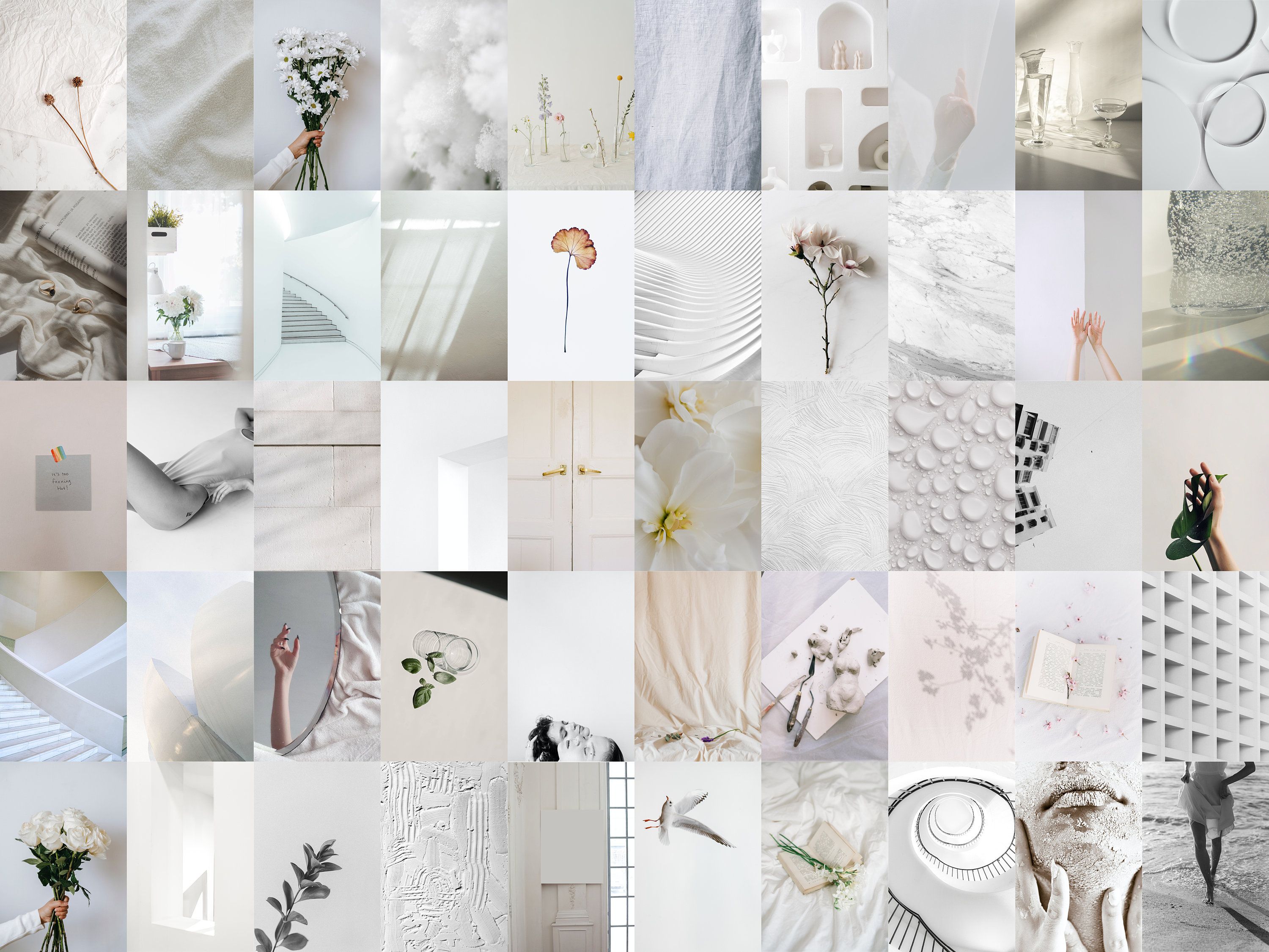 Collage, Weiße Ästhetik, Minimalismus, Moodboard, Neutrale Töne, Hintergrundbild fürs Tablet