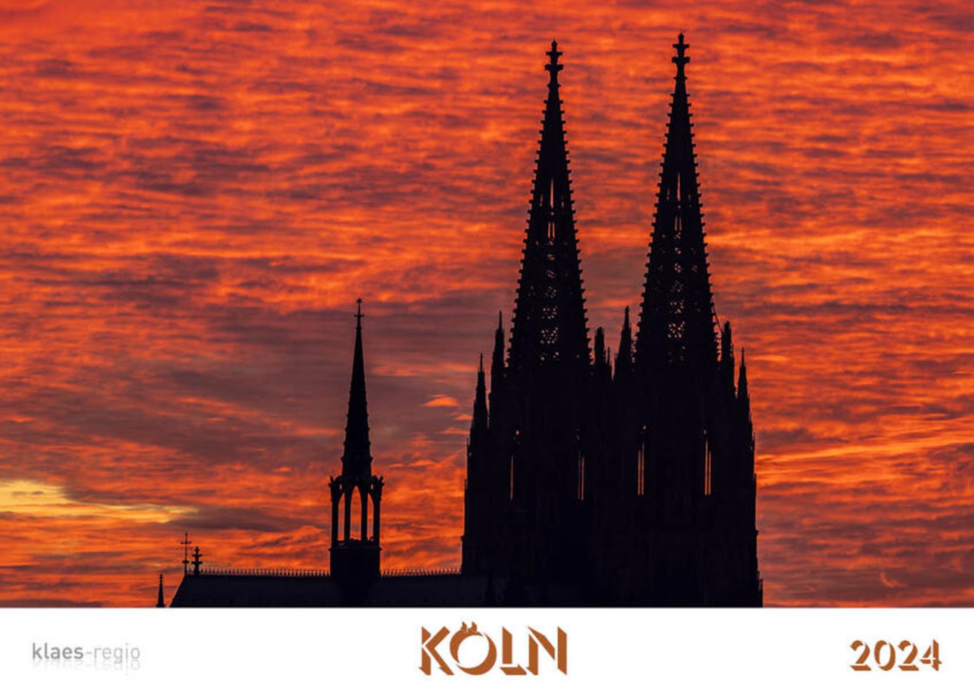 Kölner Dom, Köln, Silhouette, Roter Himmel, Kalender 2024, Full HD, Laptop-Hintergrundbild