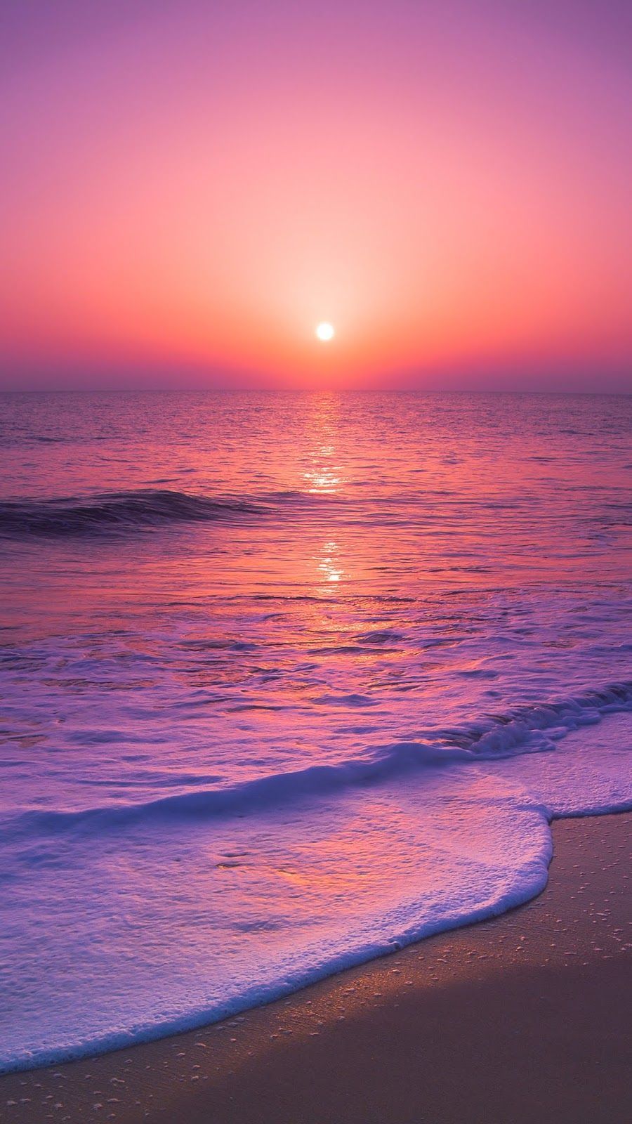 Meer, Sonnenuntergang, Lila, Rosa Himmel, Wellen, HD, Handy-Hintergrund im Hochformat