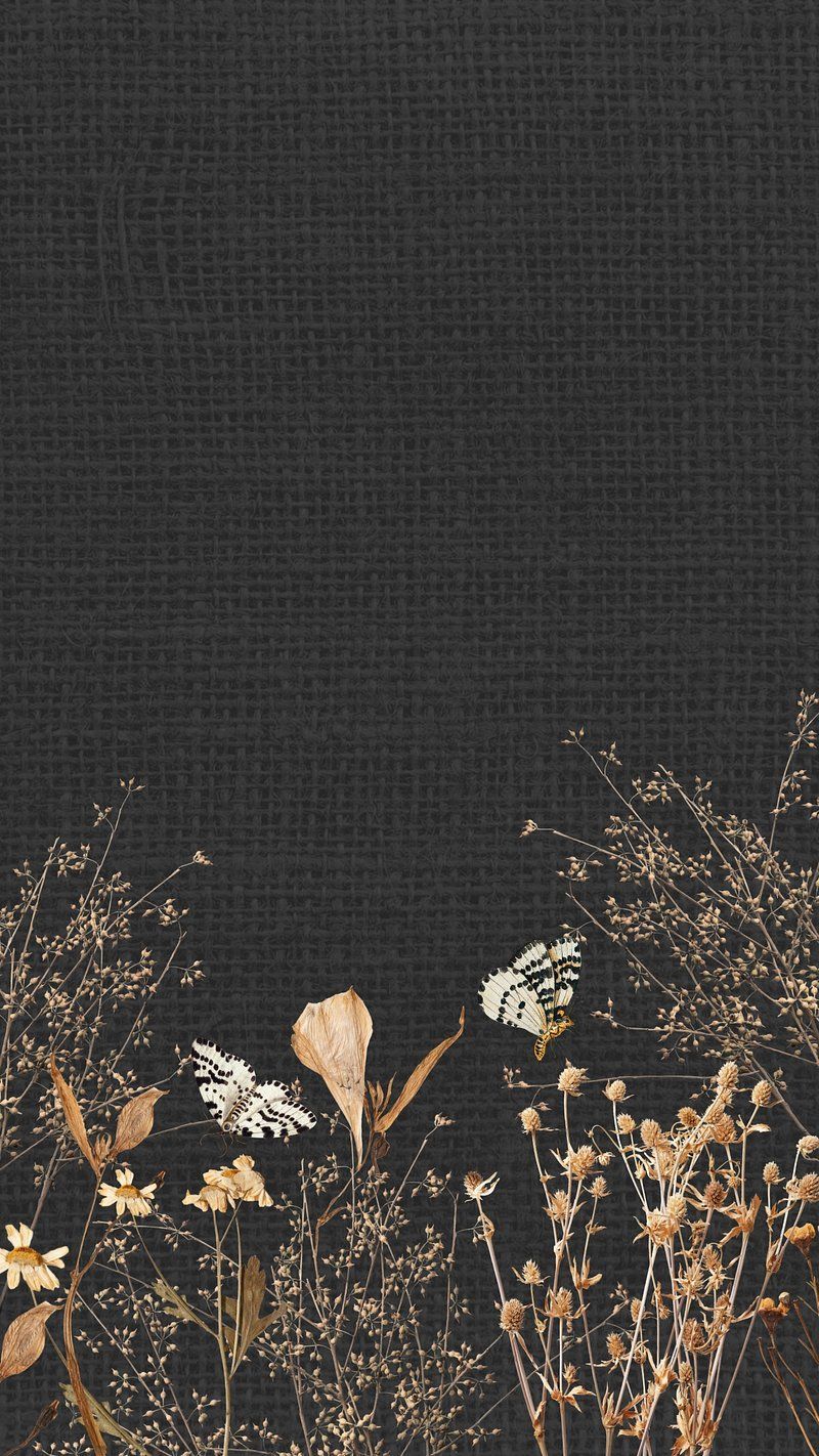 Wildblumen, Schmetterlinge, Gold, Schwarzer Hintergrund, Illustration, Sperrbildschirm fürs iPhone