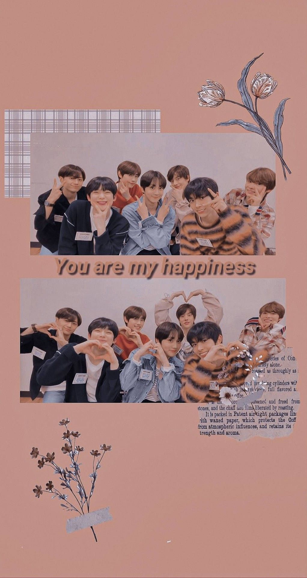 BTS, K-Pop, You Are My Happiness, Collage, Altrosa, HD, Handy-Hintergrund im Hochformat